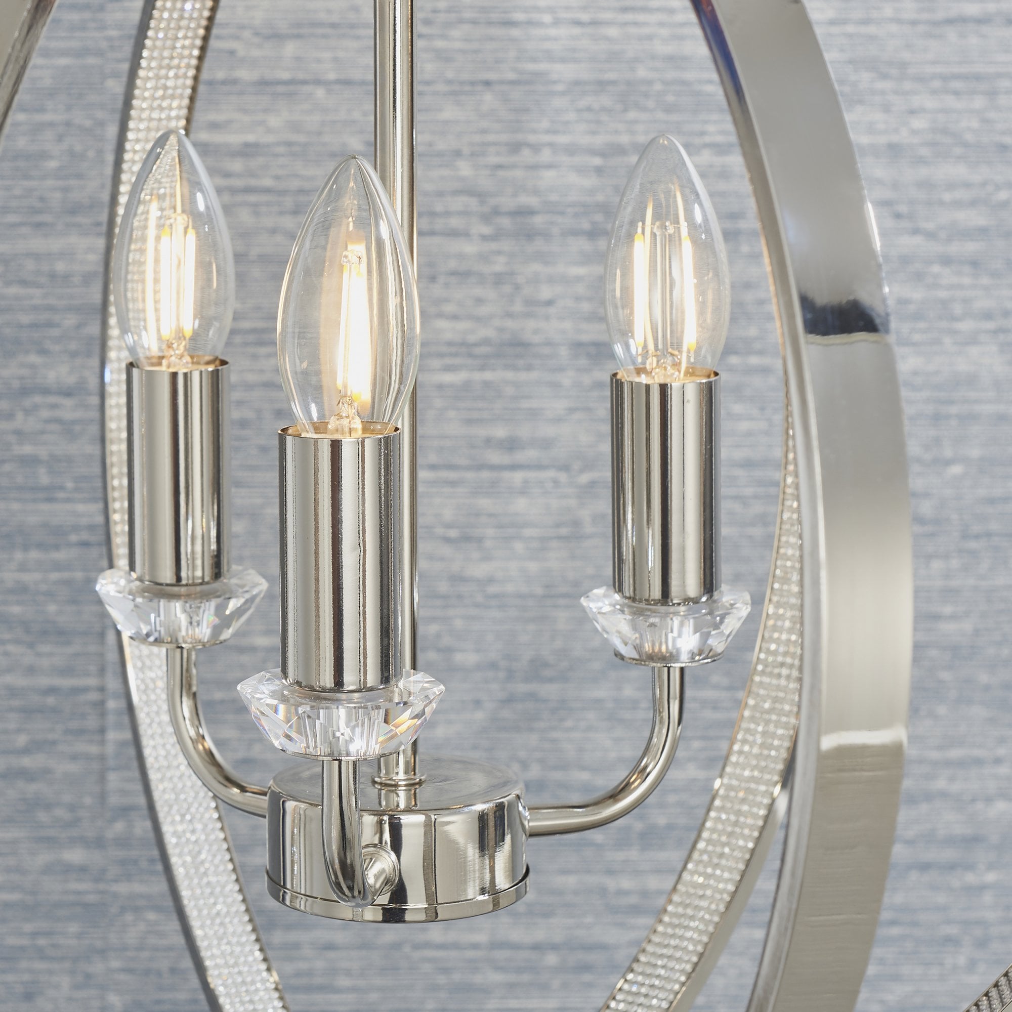 Endon Ritz 3 Light Pendant - Bright Nickel Plate & Clear Faceted Acrylic