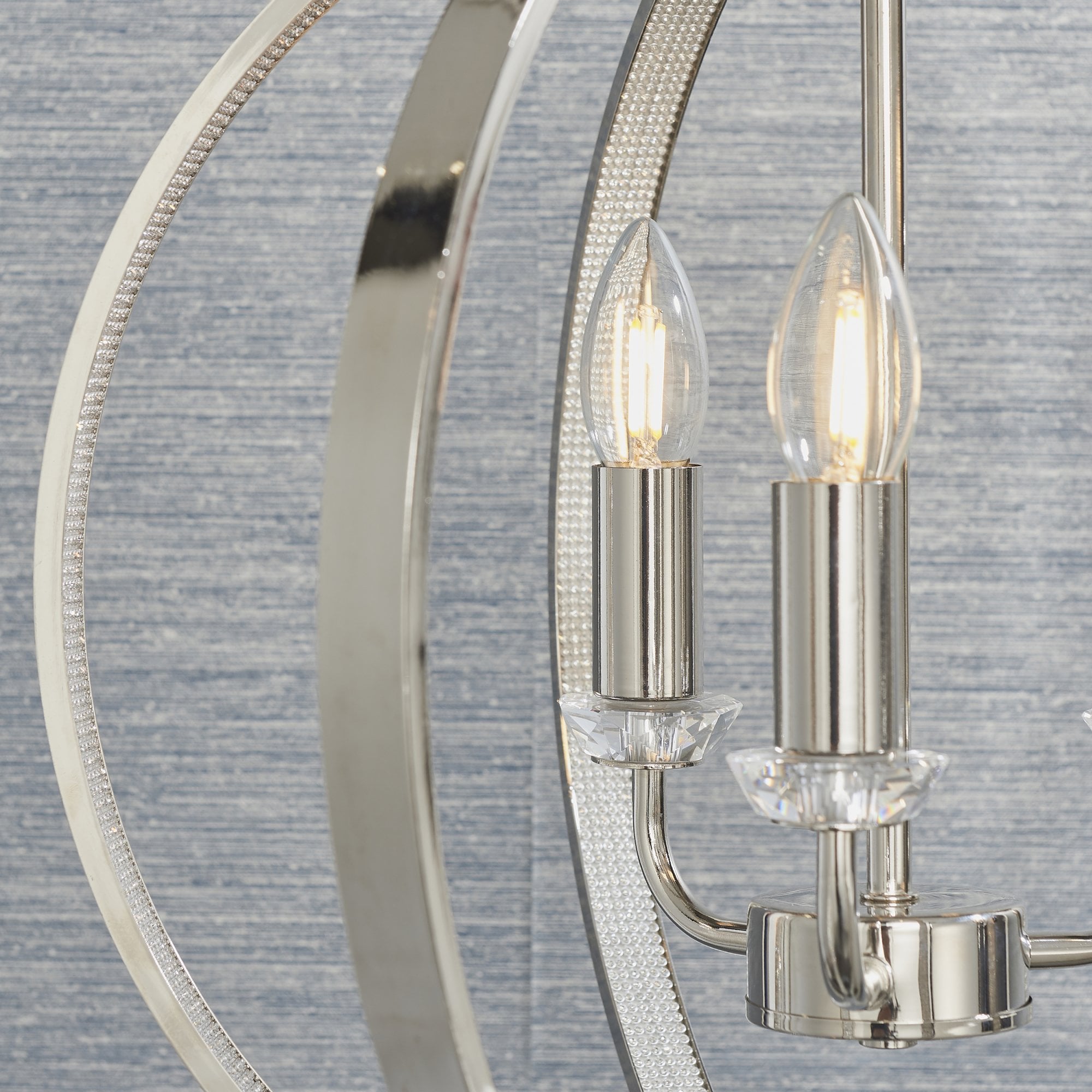 Endon Ritz 3 Light Pendant - Bright Nickel Plate & Clear Faceted Acrylic