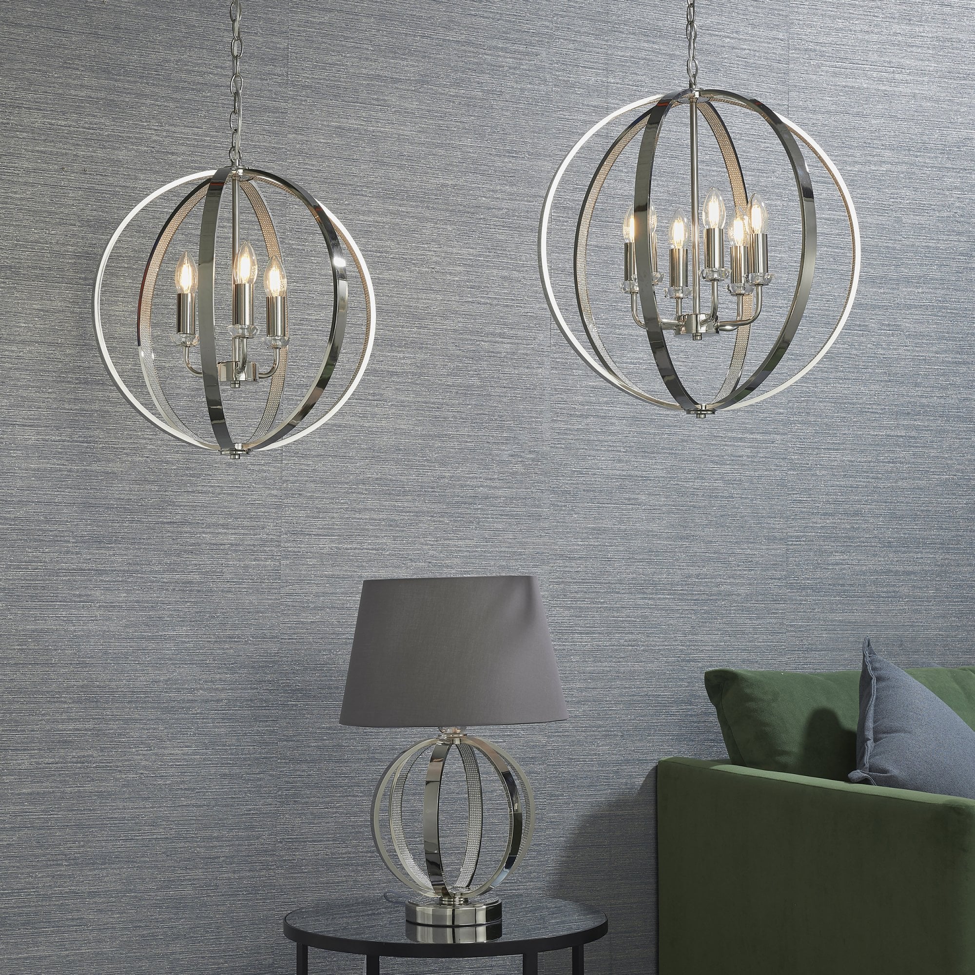 Endon Ritz 6 Light Pendant - Bright Nickel Plate & Clear Faceted Acrylic
