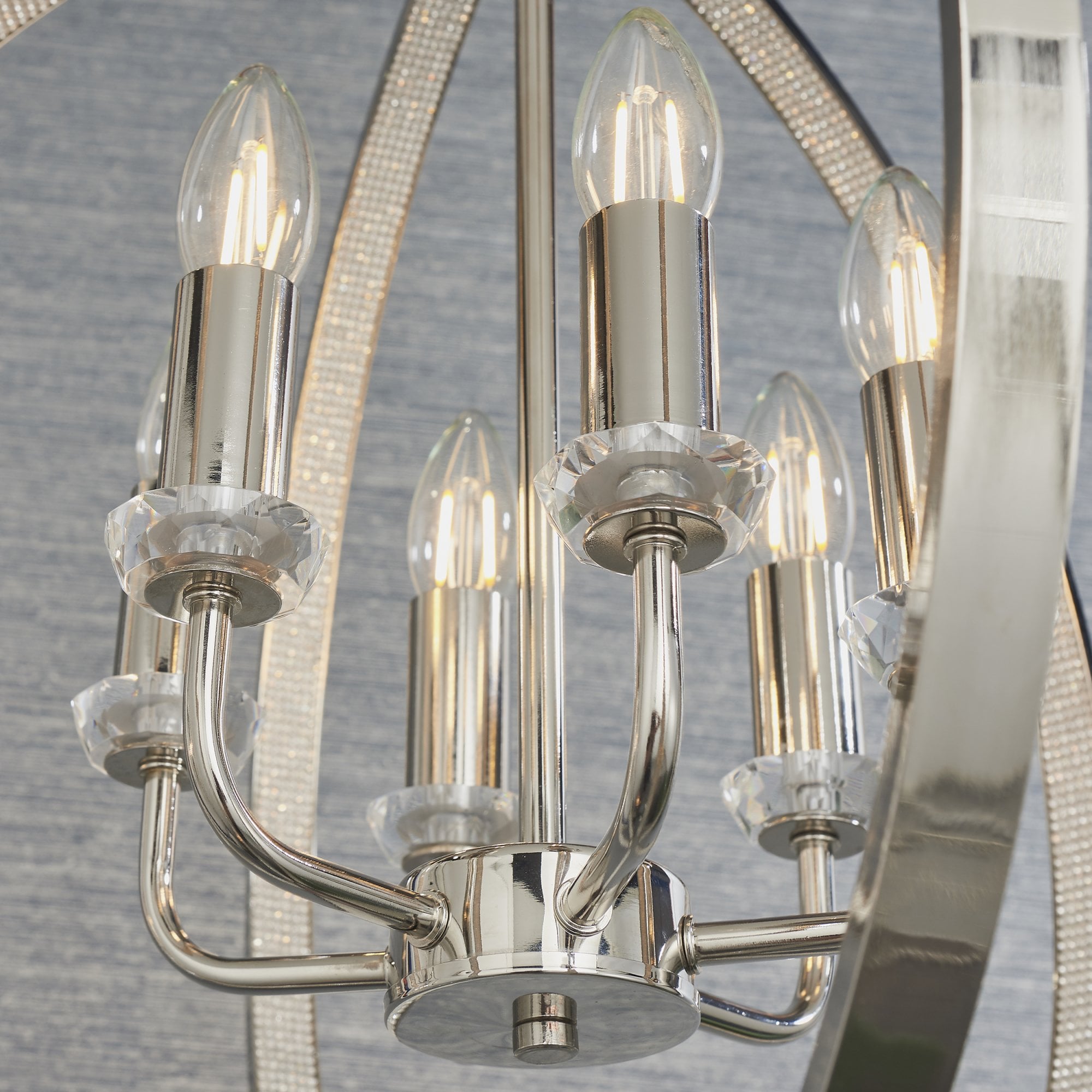 Endon Ritz 6 Light Pendant - Bright Nickel Plate & Clear Faceted Acrylic