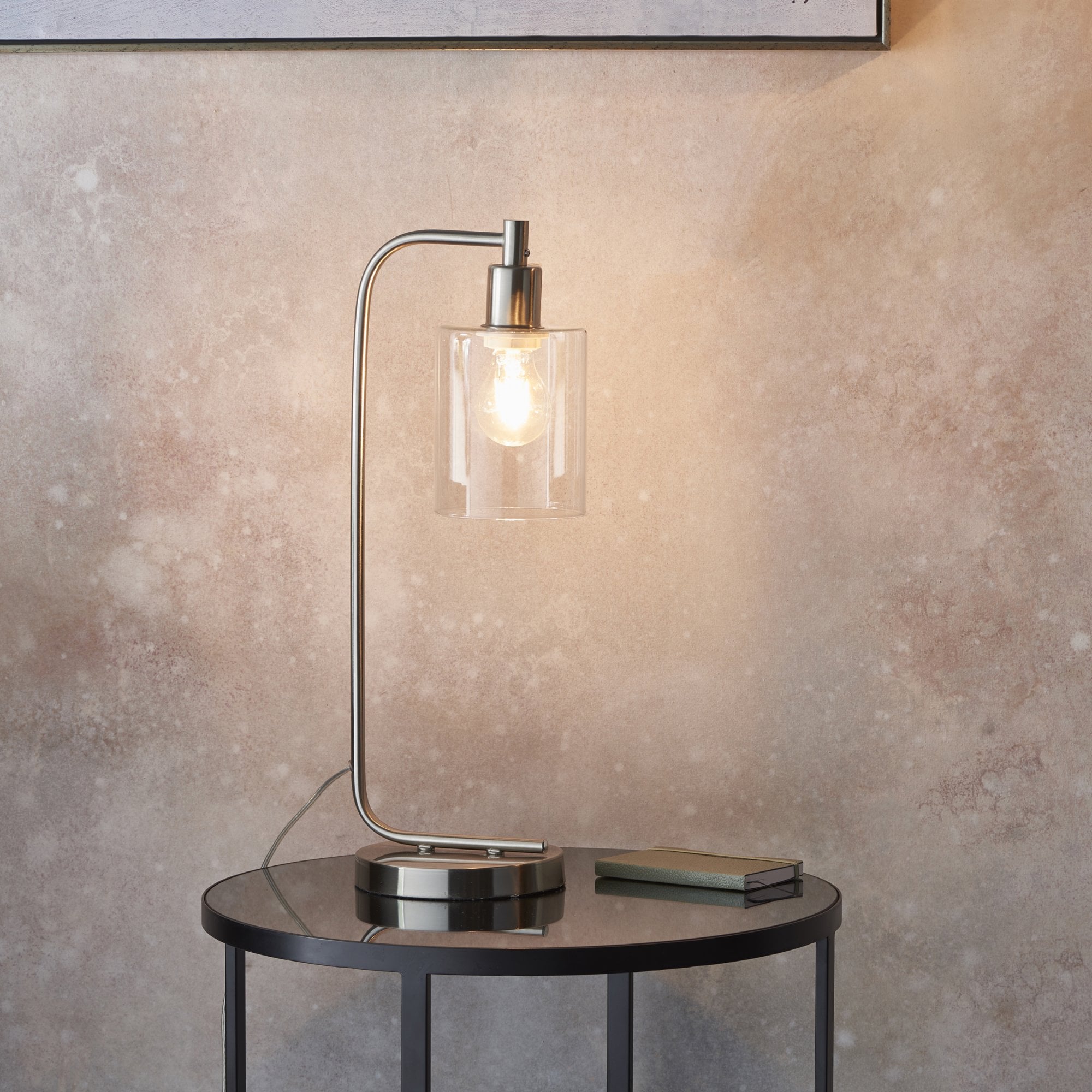 Endon Toledo Single Light Table Lamp - Brushed Nickel Plate & Clear Glass