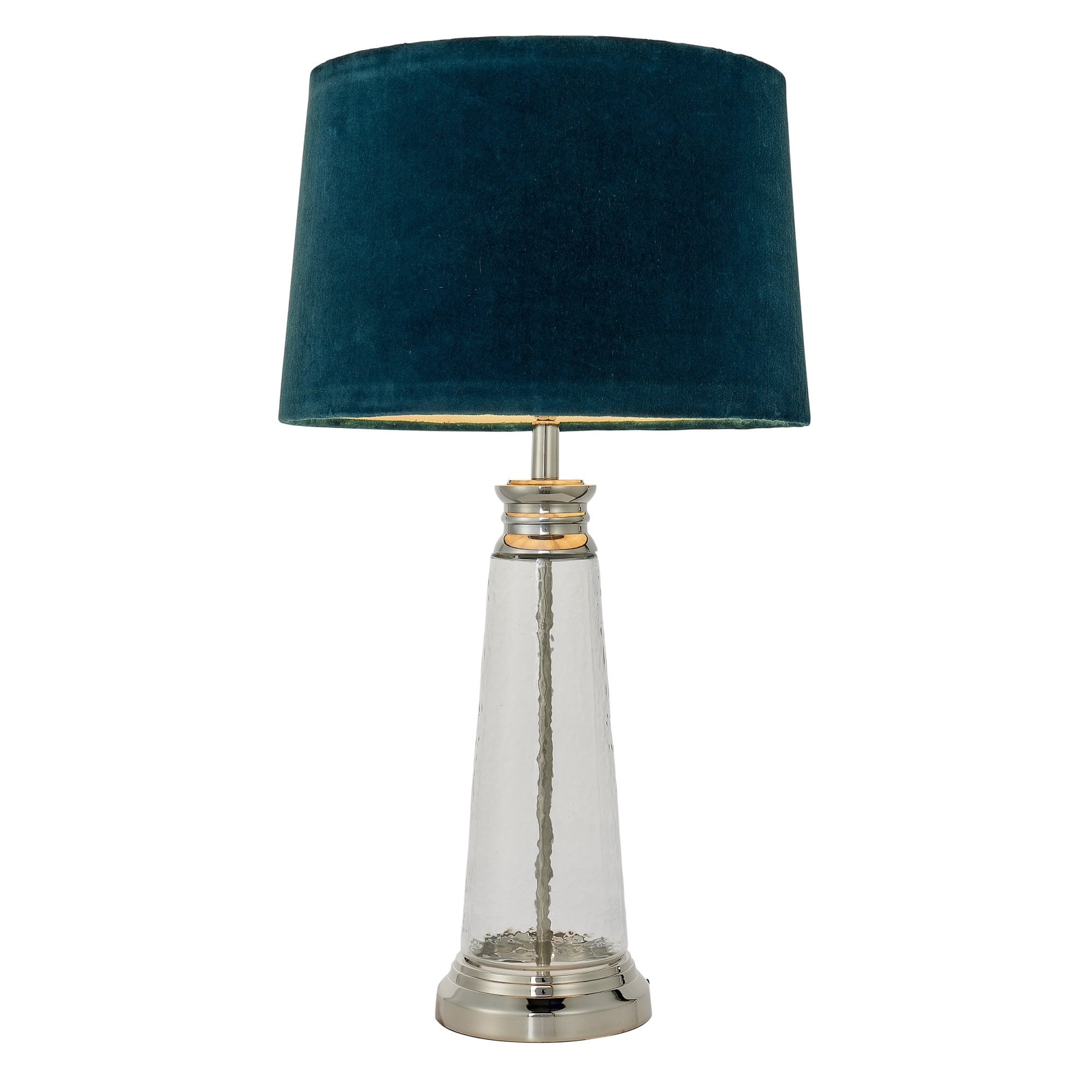 Endon Winslet Single Light Table Lamp - Clear Hammered Glass & Teal Velvet