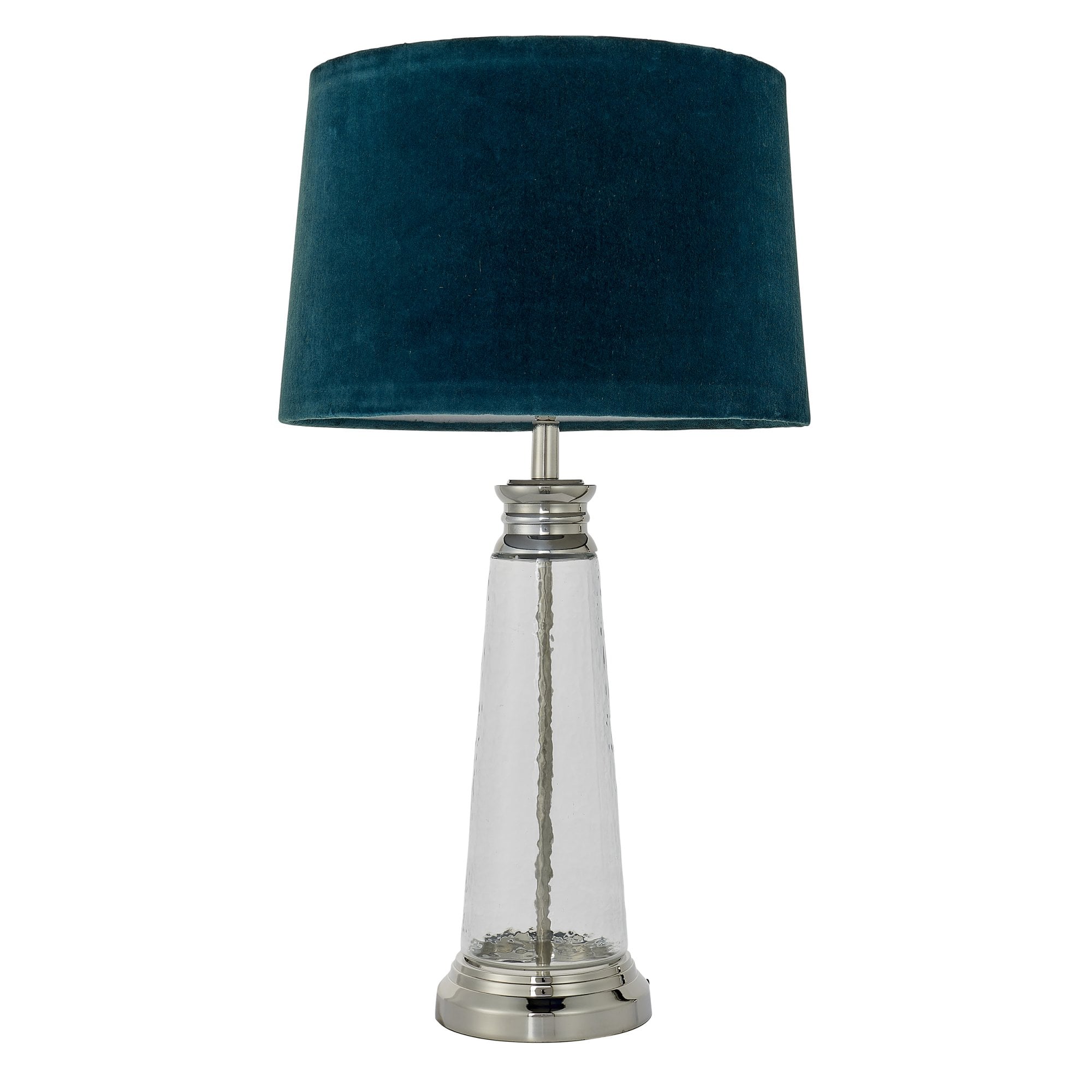 Endon Winslet Single Light Table Lamp - Clear Hammered Glass & Teal Velvet