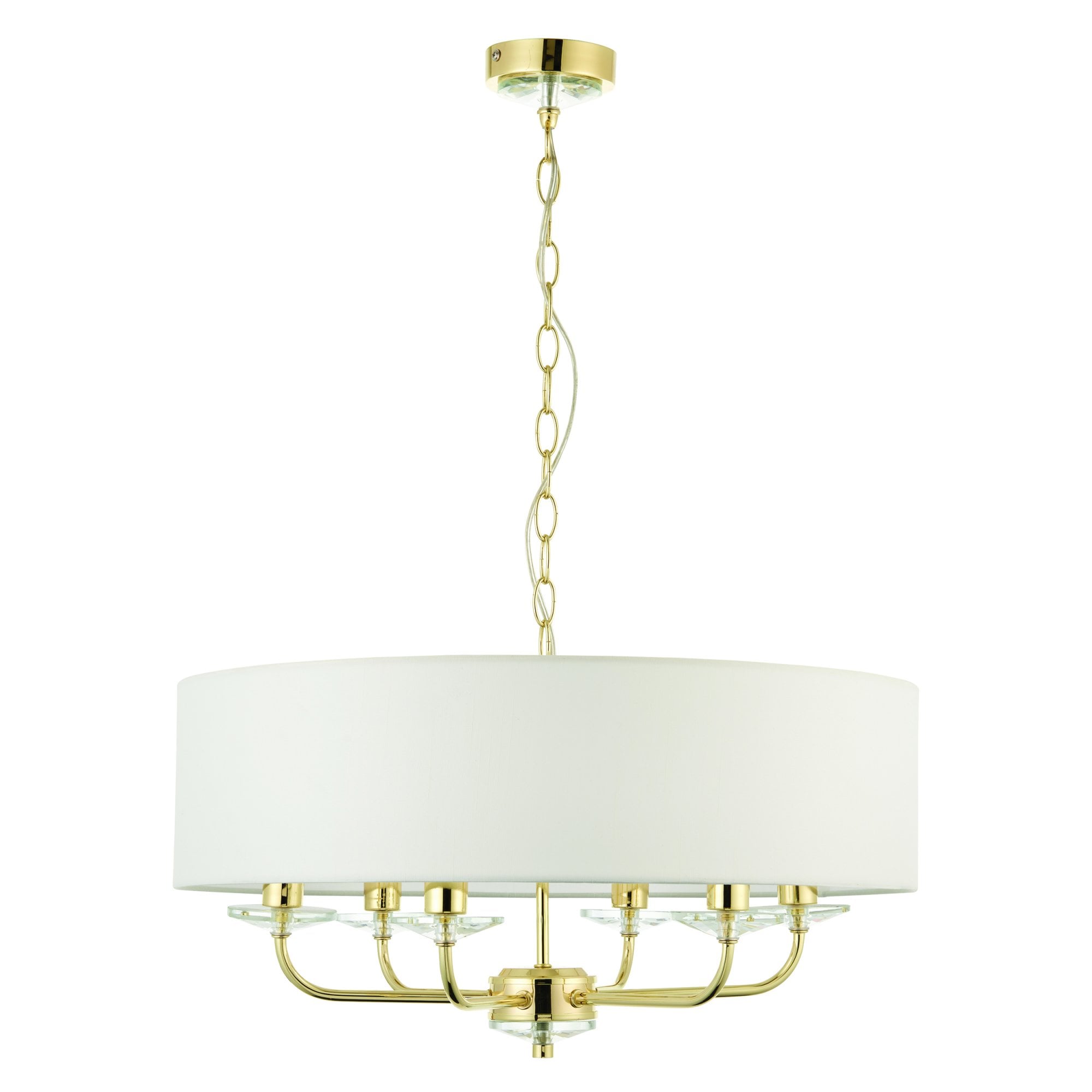 Endon Nixon 6 Light Pendant - Brass Plate & Vintage White Fabric