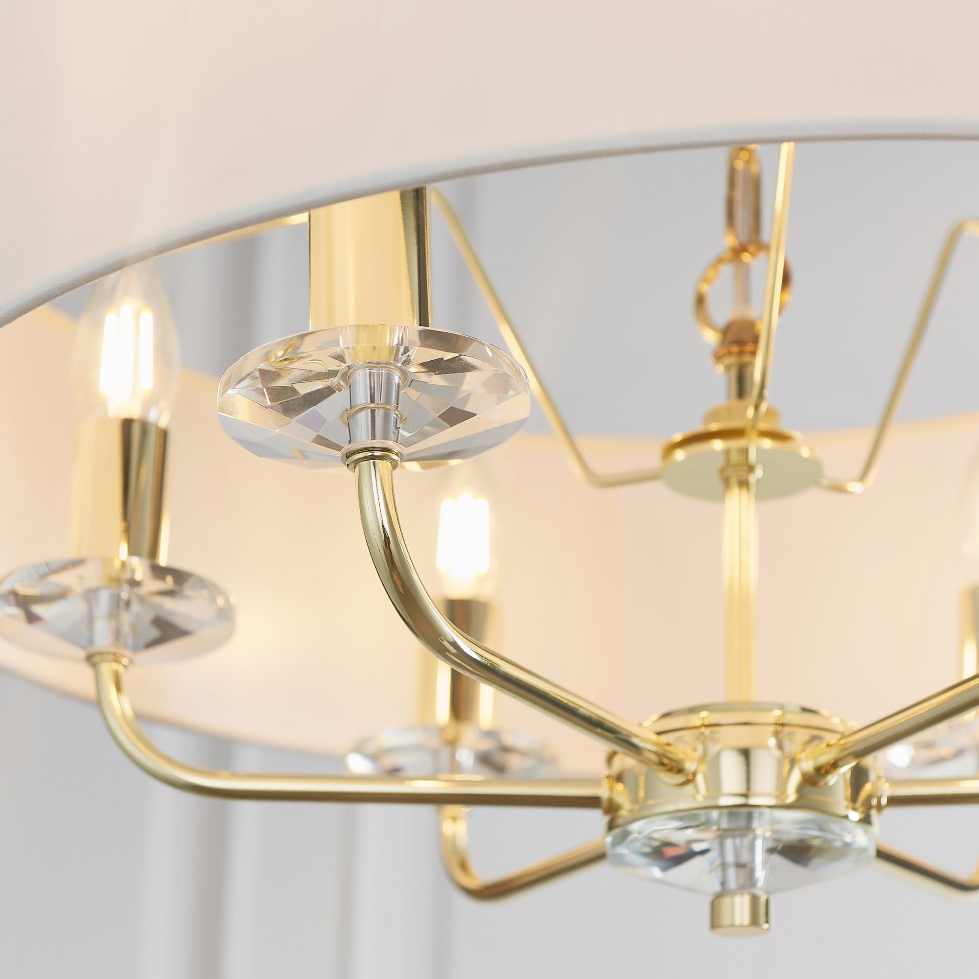 Endon Nixon 6 Light Pendant - Brass Plate & Vintage White Fabric