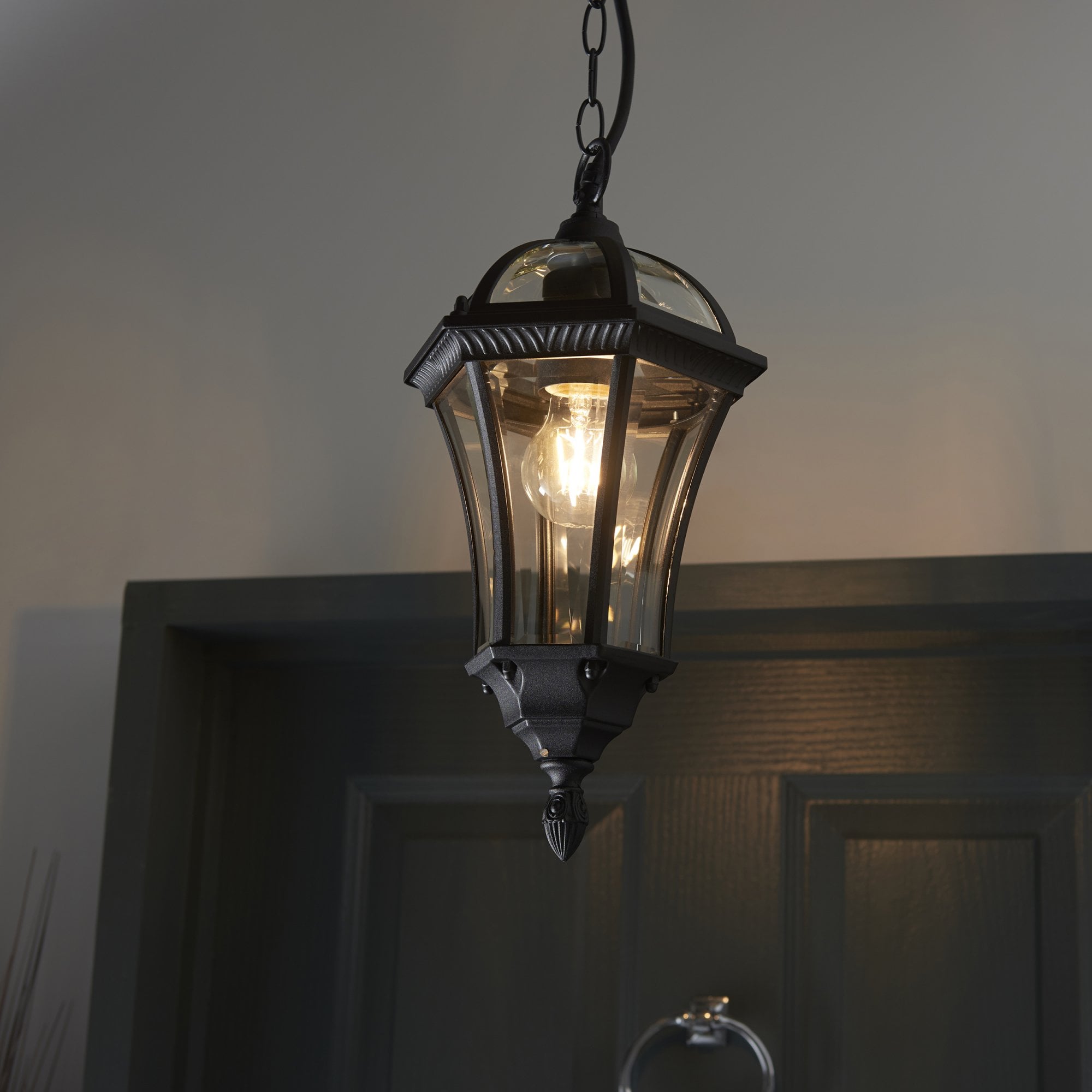 Endon Drayton Single Light Pendant - Textured Black & Clear Glass