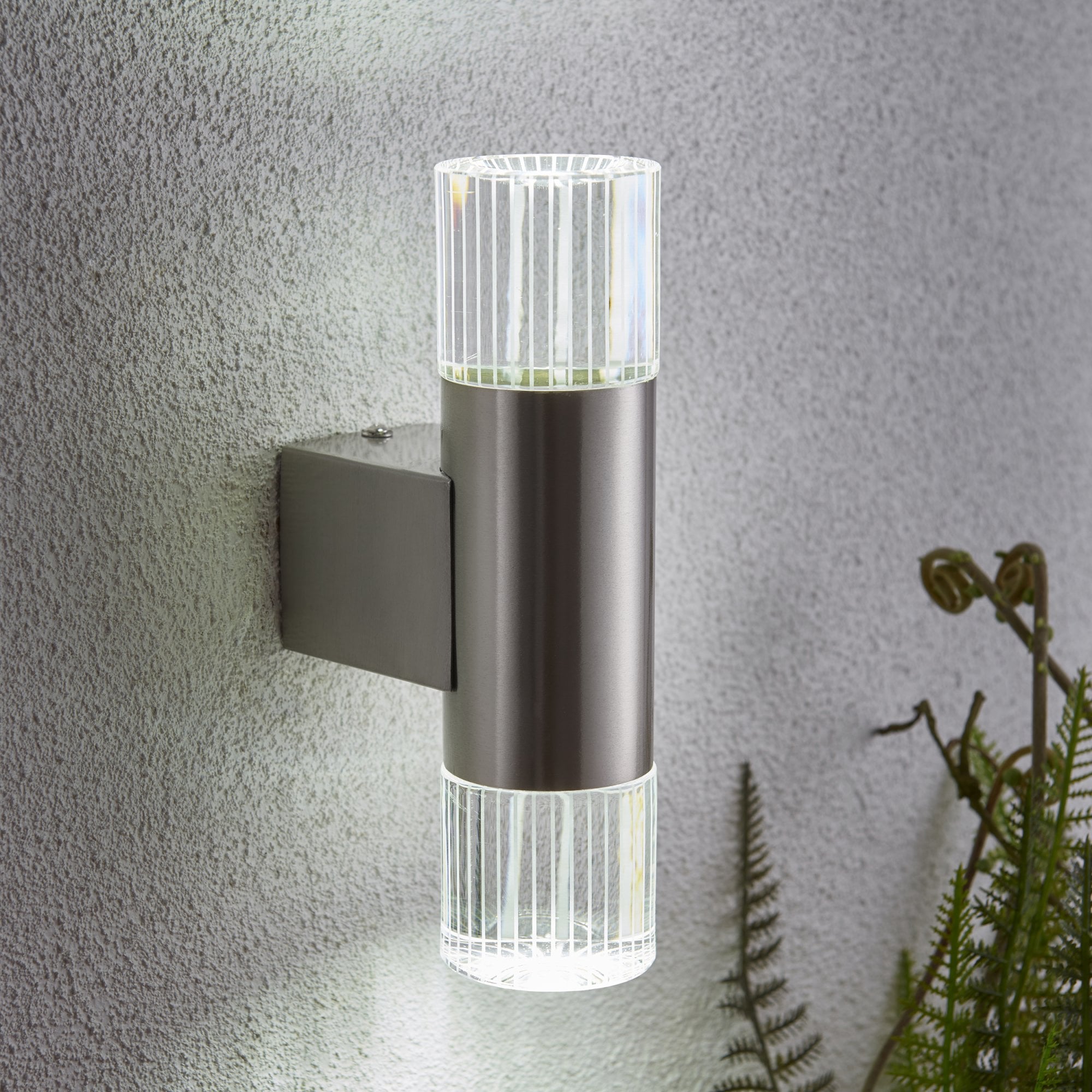 Endon Grant 2 Light Wall Light - Polished Stainless Steel & Clear Crystal
