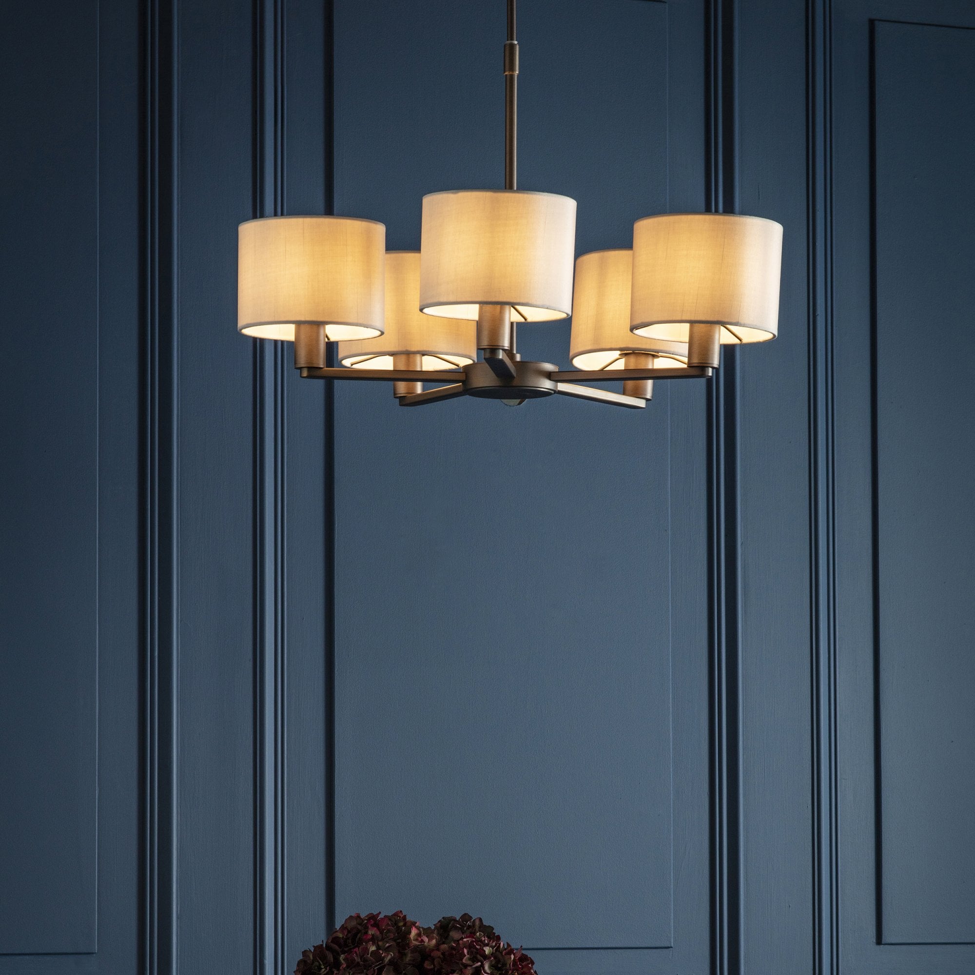 Endon Daley 5 Light Arm Pendant - Antique Bronze Plate & Marble Fabric