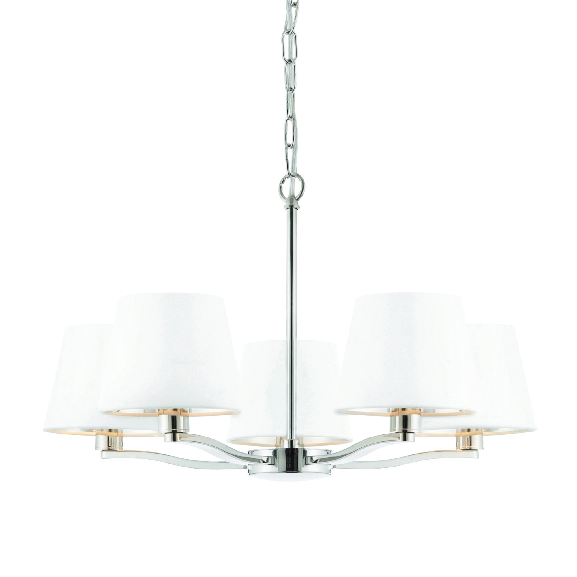 Endon Harvey 5 Light Pendant - Bright Nickel Plate & Vintage White Fabric