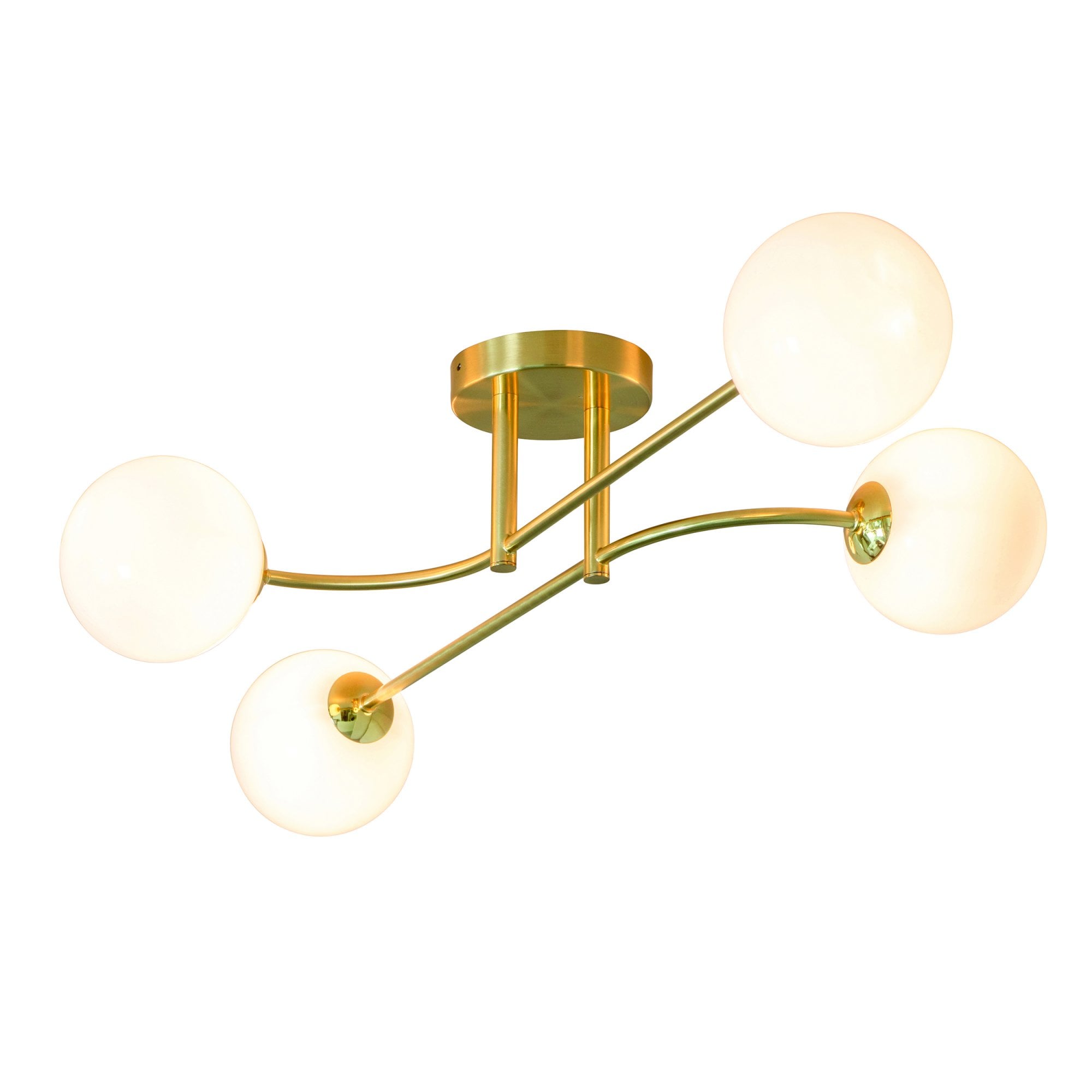Endon Otto 4 Light Semi Flush Fitting - Satin Brass Plate & Opal Glass