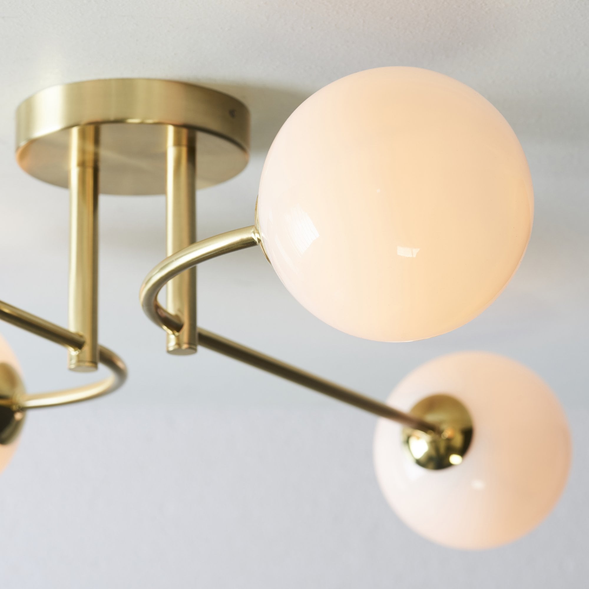 Endon Otto 4 Light Semi Flush Fitting - Satin Brass Plate & Opal Glass