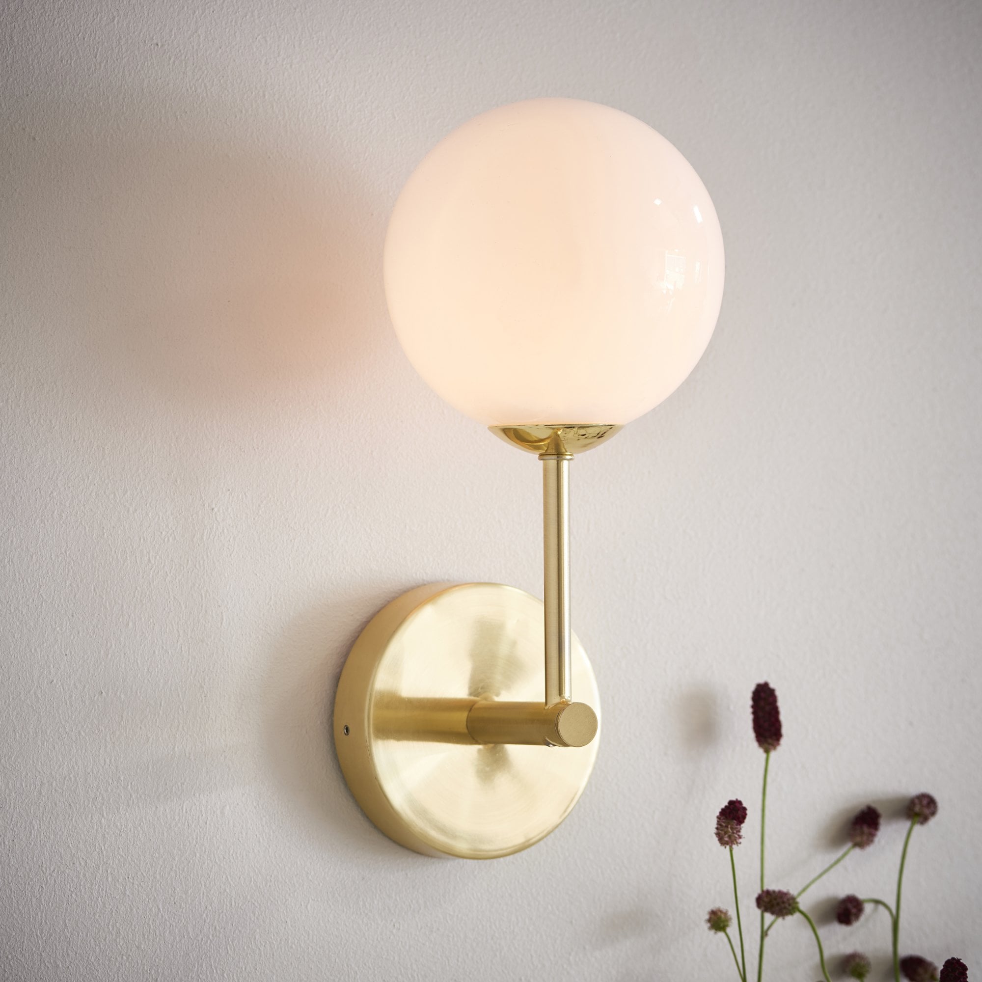 Endon Otto Single Light Wall Light - Satin Brass Plate & Opal Glass