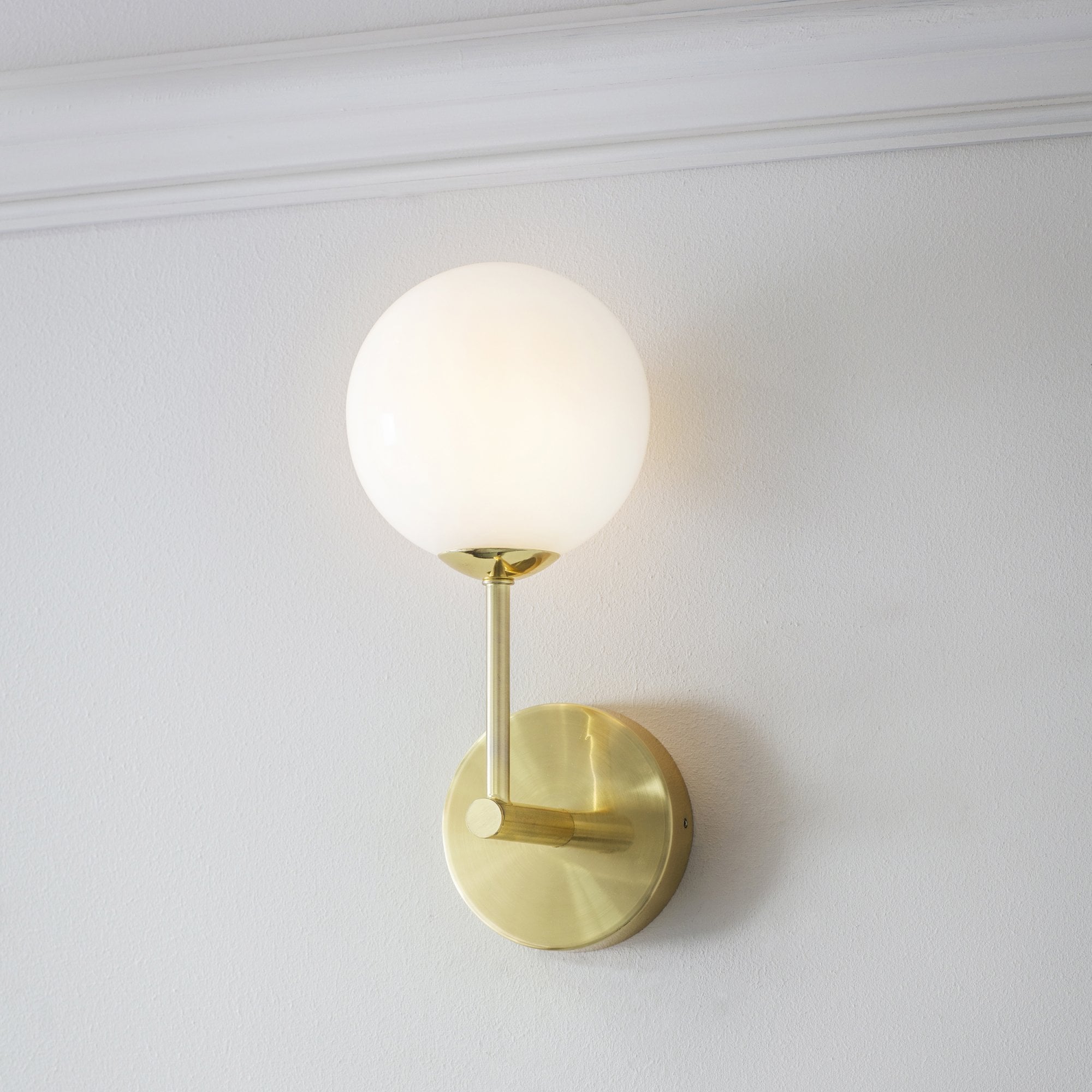 Endon Otto Single Light Wall Light - Satin Brass Plate & Opal Glass