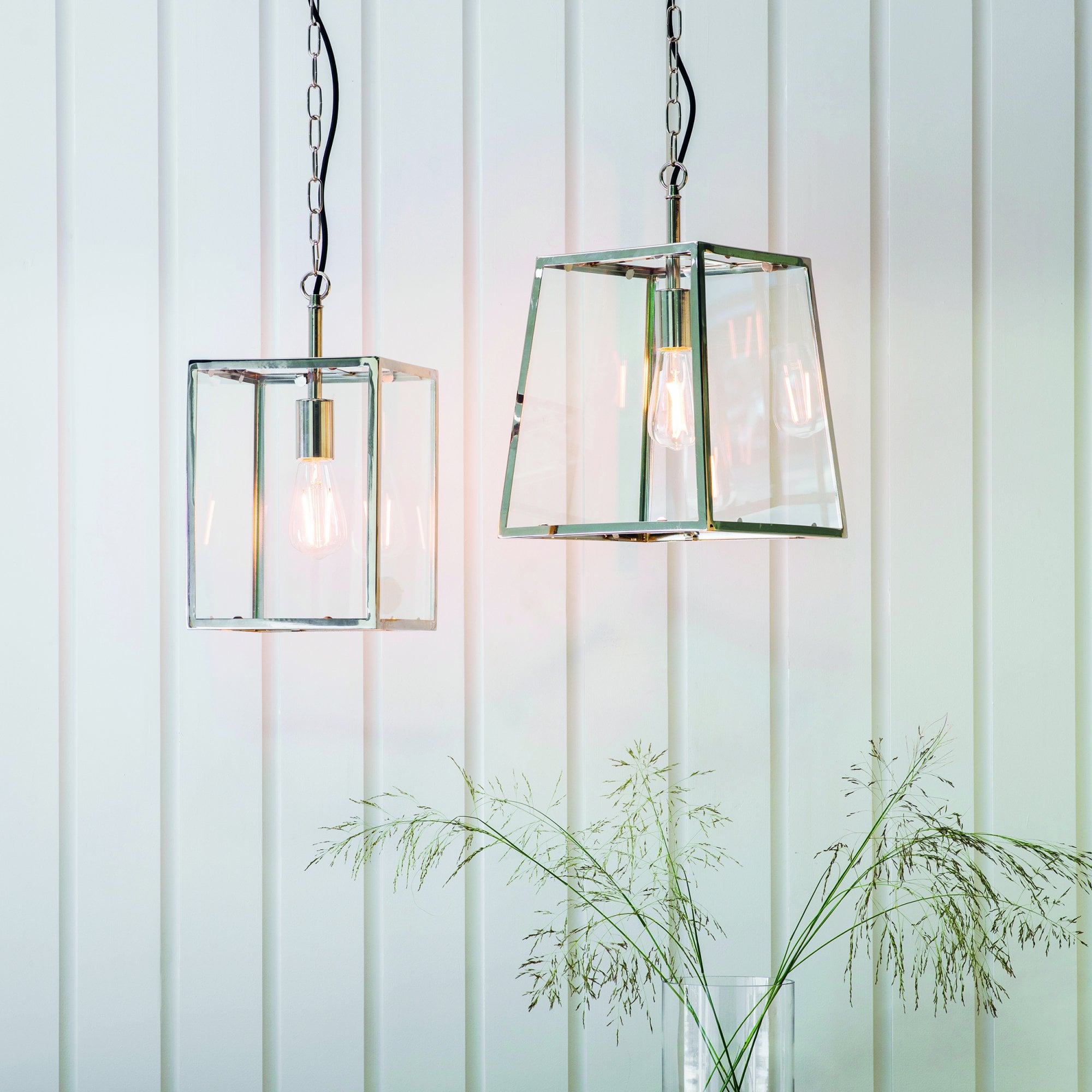 Endon Hadden Single Light Pendant - Bright Nickel Plate & Clear Glass