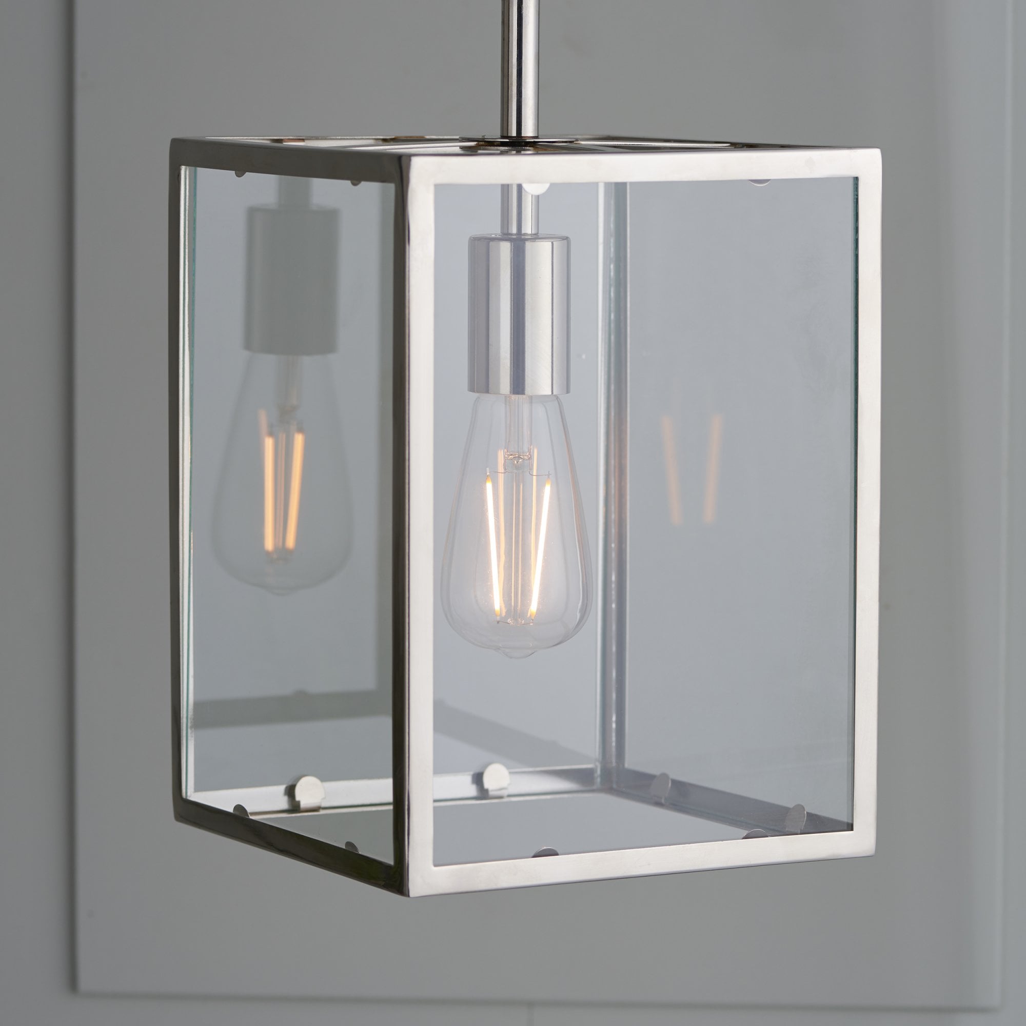 Endon Hadden Single Light Pendant - Bright Nickel Plate & Clear Glass
