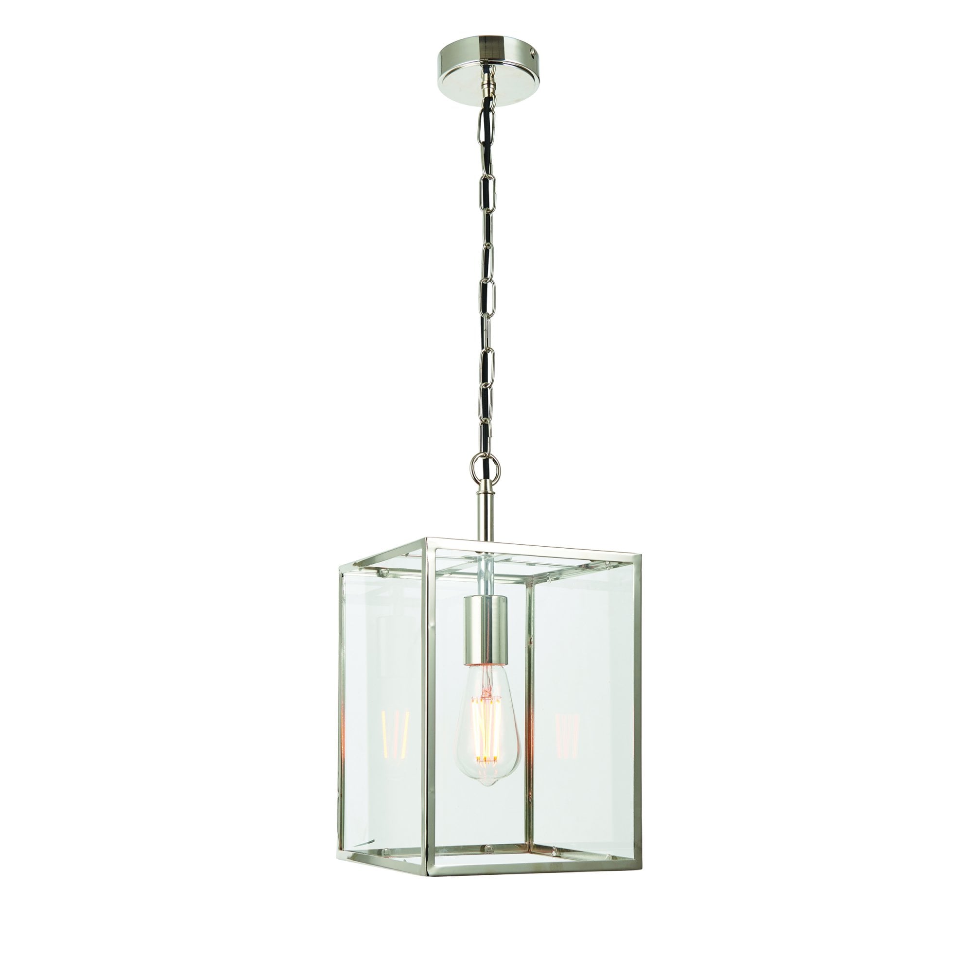 Endon Hadden Single Light Pendant - Bright Nickel Plate & Clear Glass