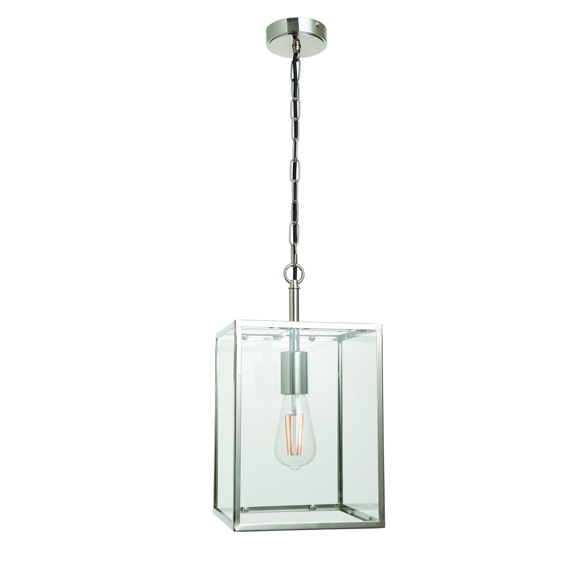 Endon Hadden Single Light Pendant - Bright Nickel Plate & Clear Glass
