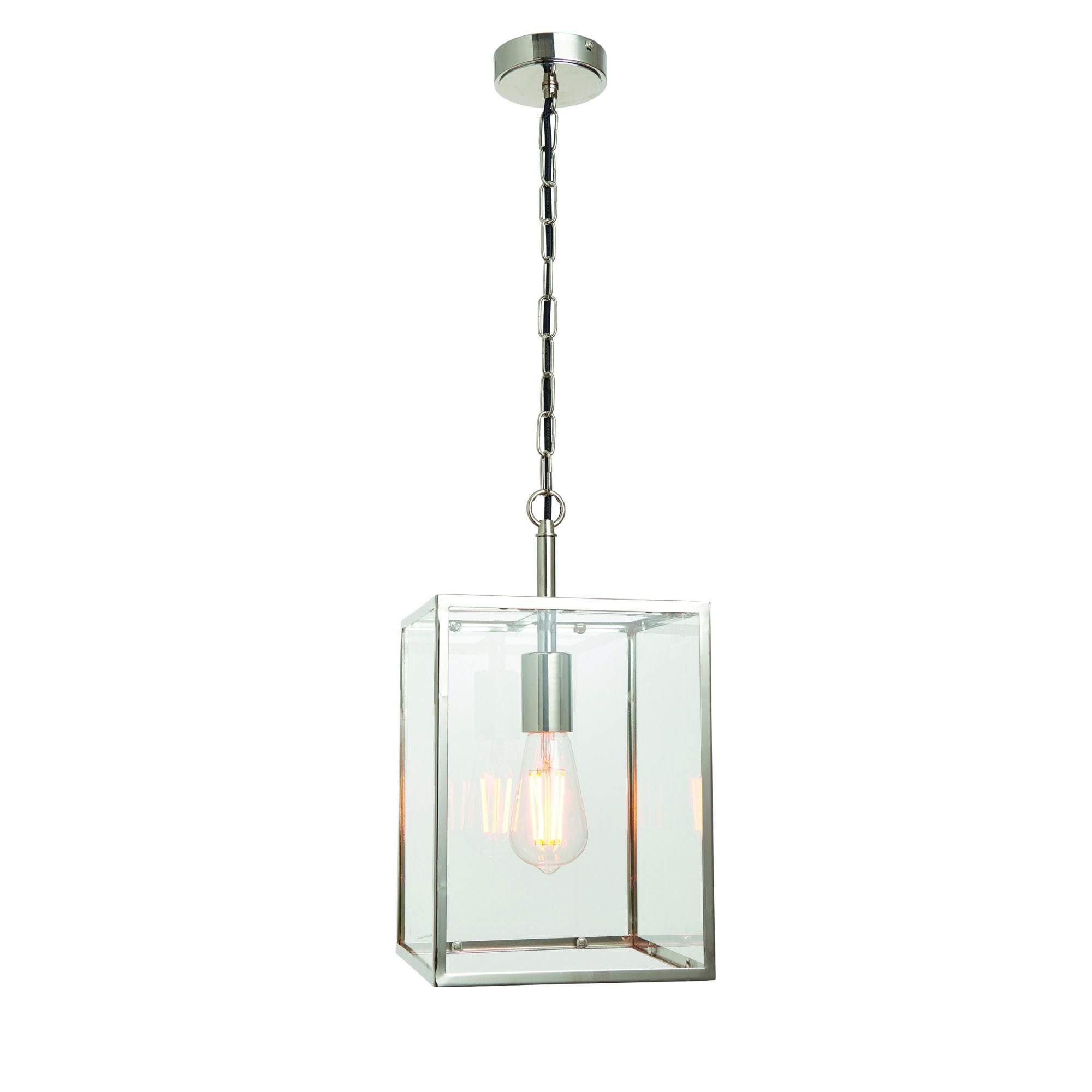 Endon Hadden Single Light Pendant - Bright Nickel Plate & Clear Glass
