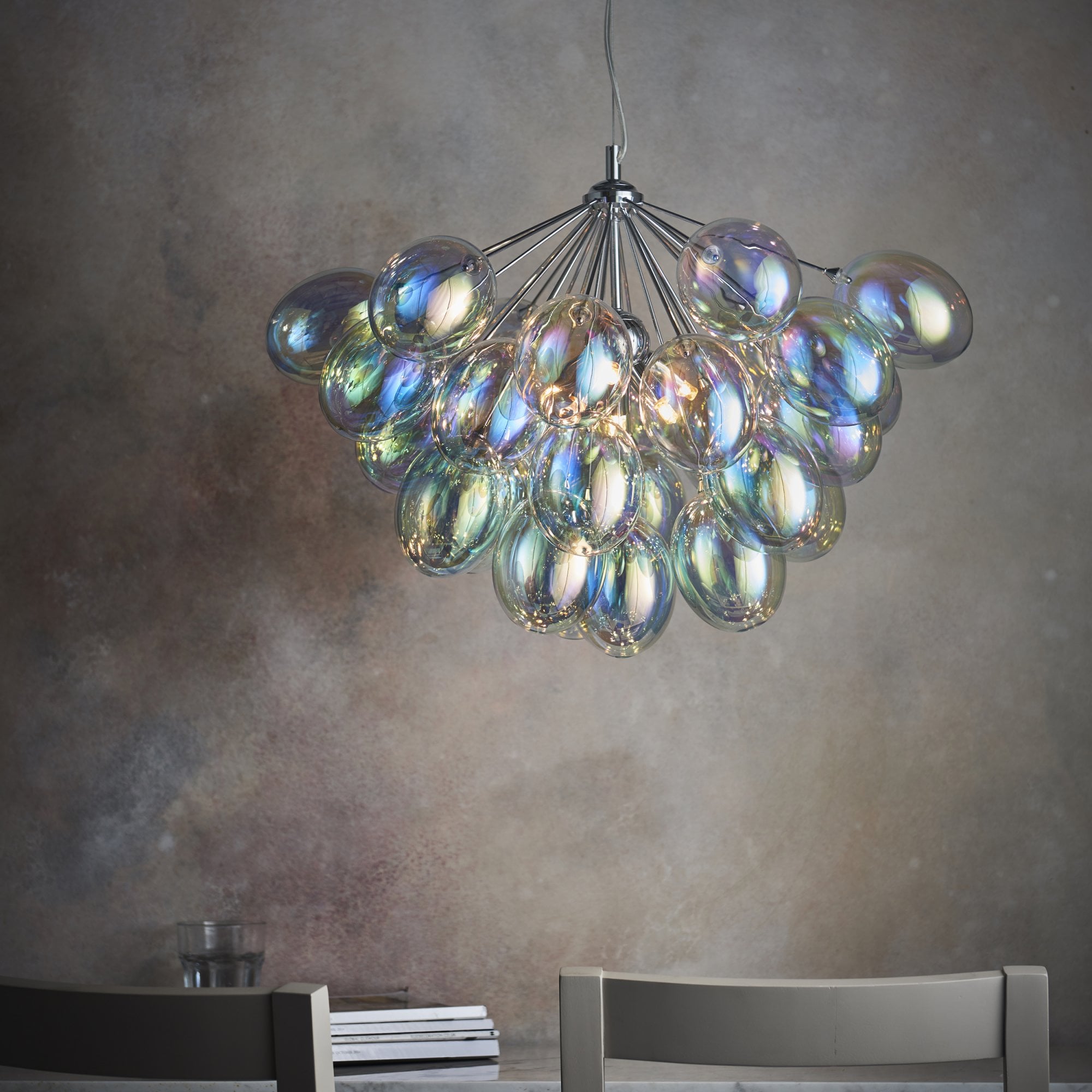 Endon Infinity 6 Light Pendant - Chrome Plate & Iridescent Glass