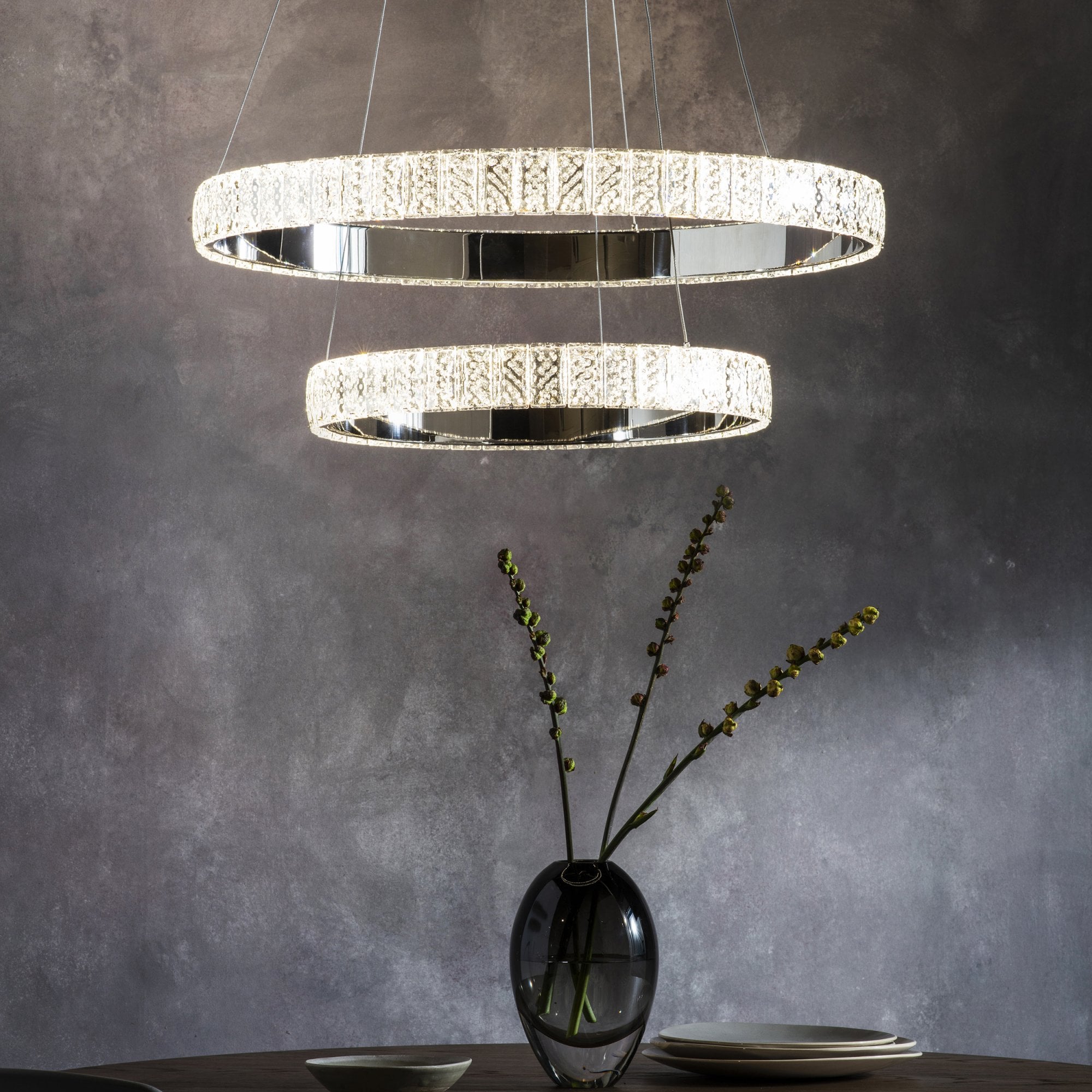 Endon Celeste 2 Light Pendant - Chrome Plate & Clear Crystal
