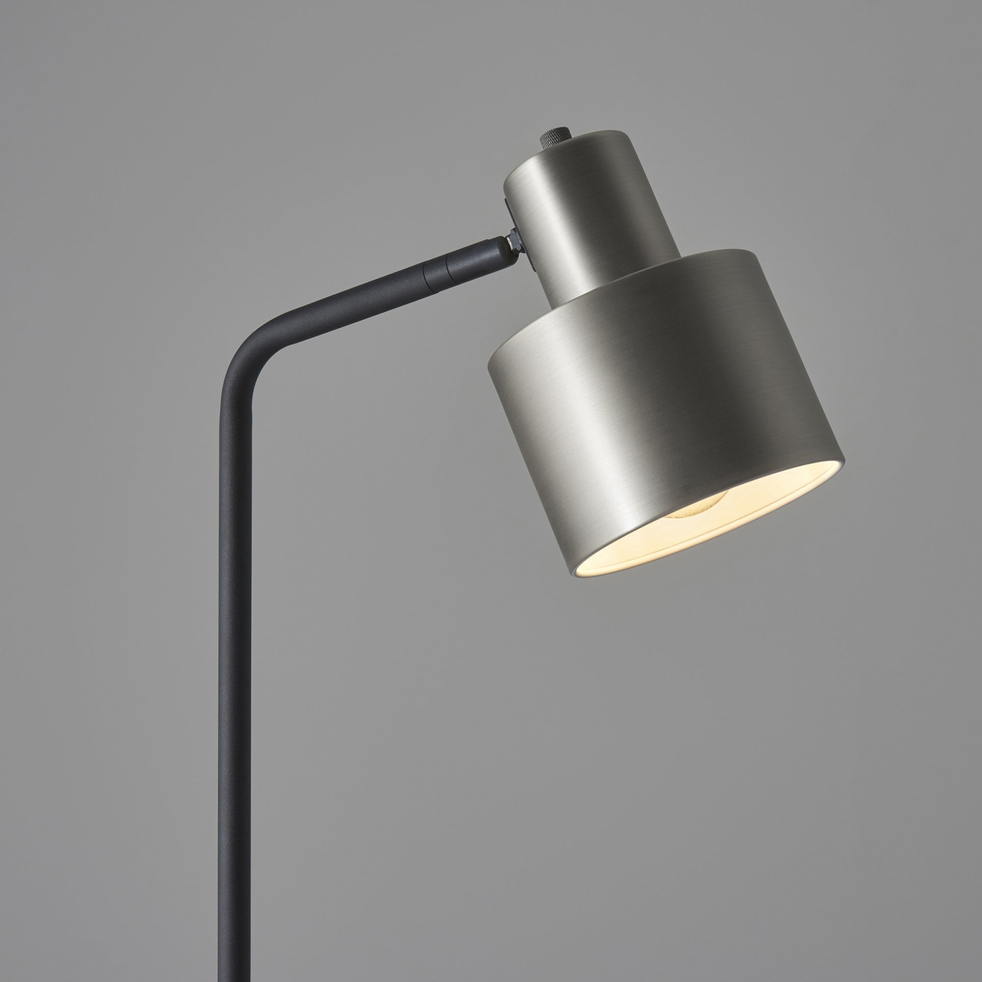 Endon Mayfield Task Single Light Floor Lamp - Brushed Silver Plate Finish & Matt Black