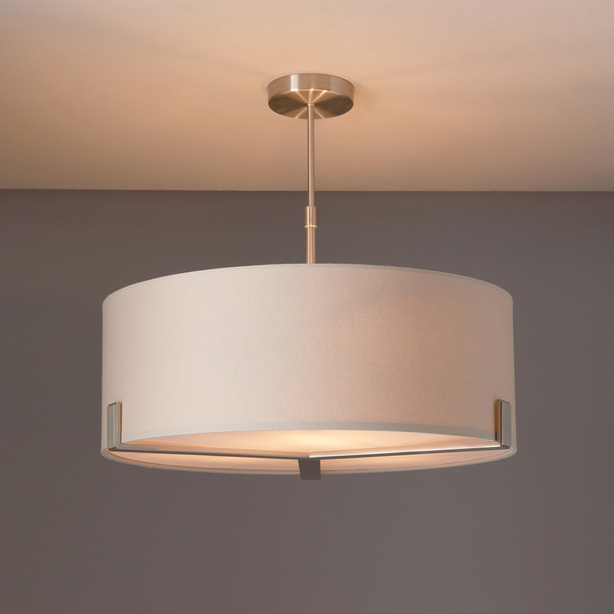 Endon Hayfield 3 Light Pendant - Satin Nickel Plate & Slate Grey & Silver Fabric