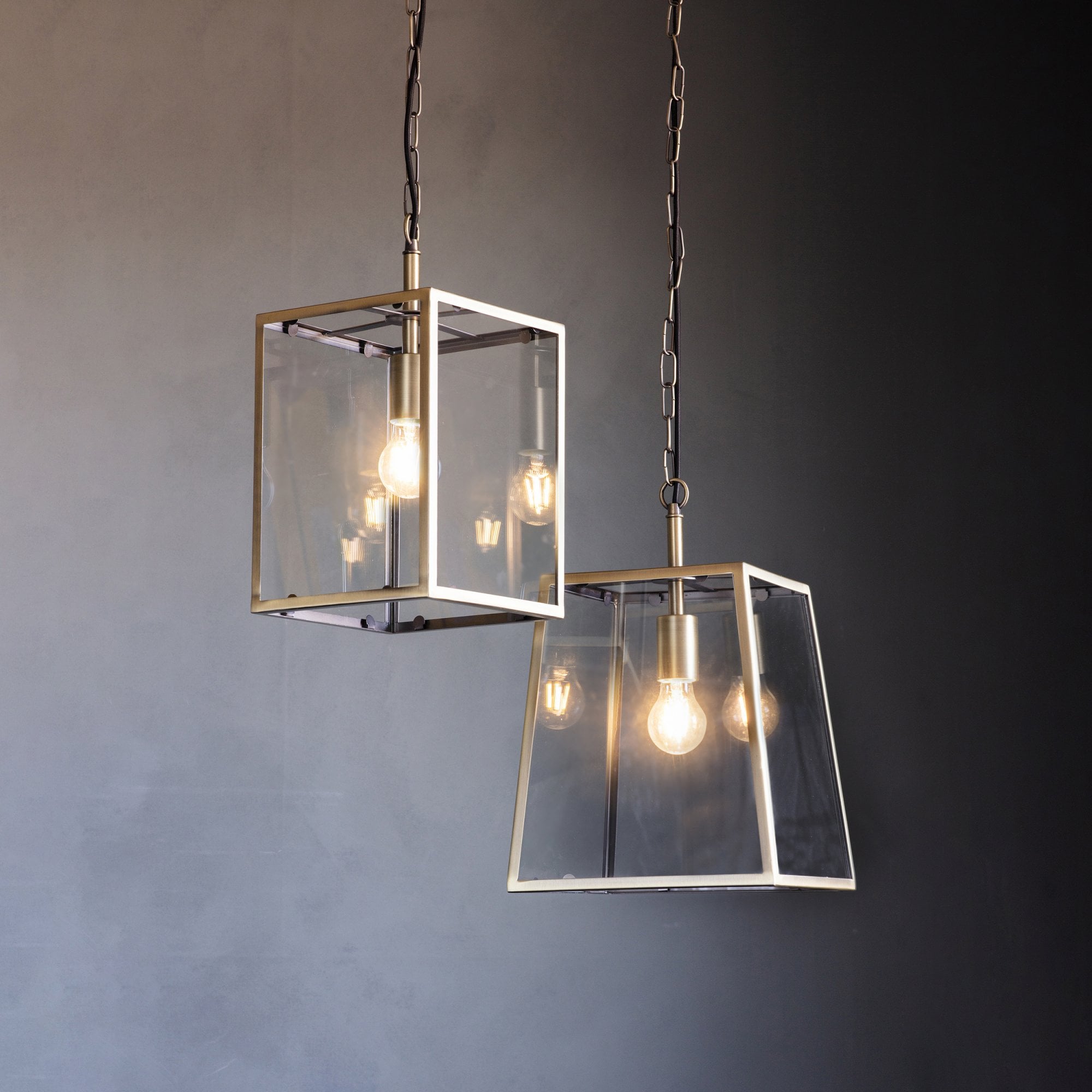 Endon Hurst Single Light Pendant - Matt Antique Brass Plate & Clear Glass