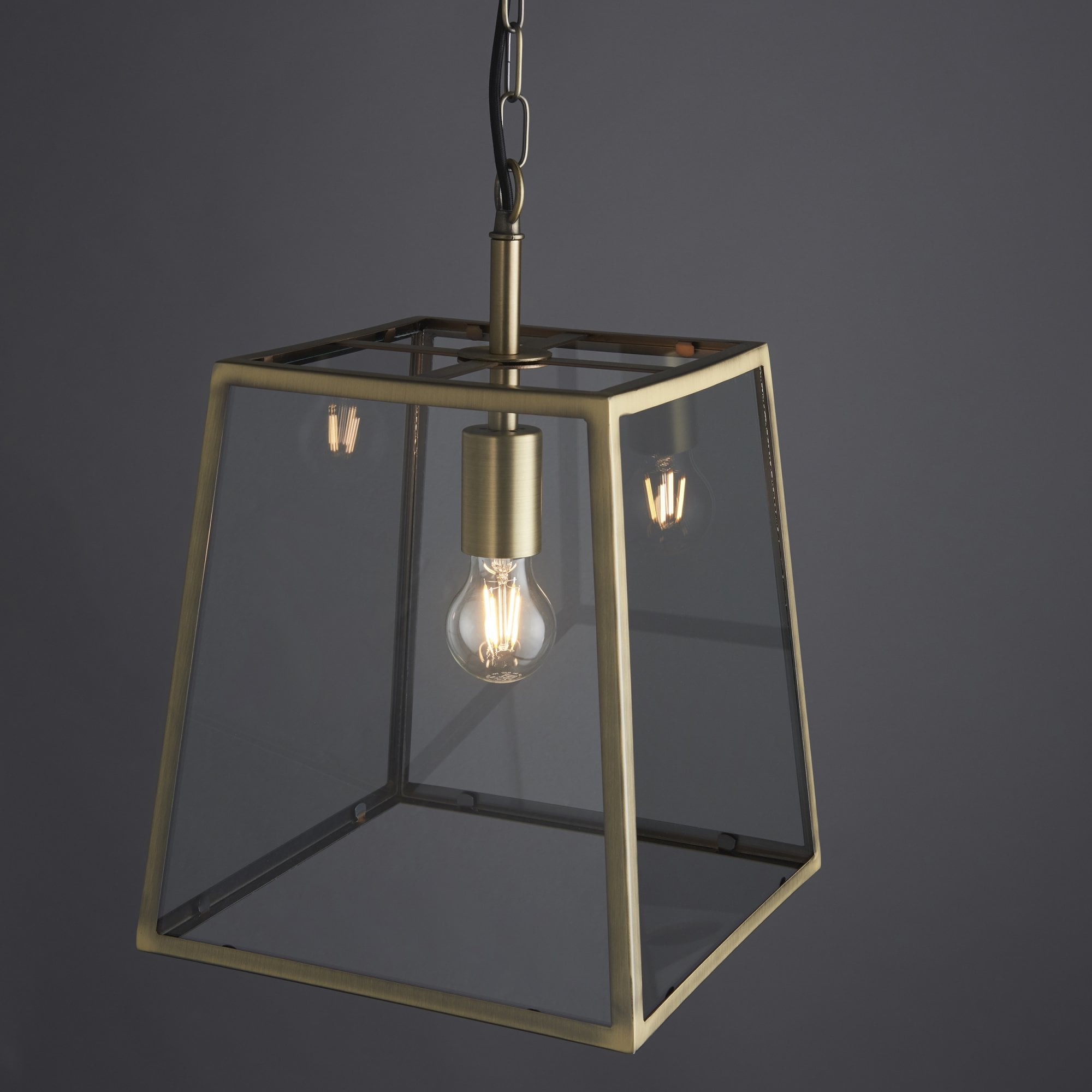 Endon Hurst Single Light Pendant - Matt Antique Brass Plate & Clear Glass
