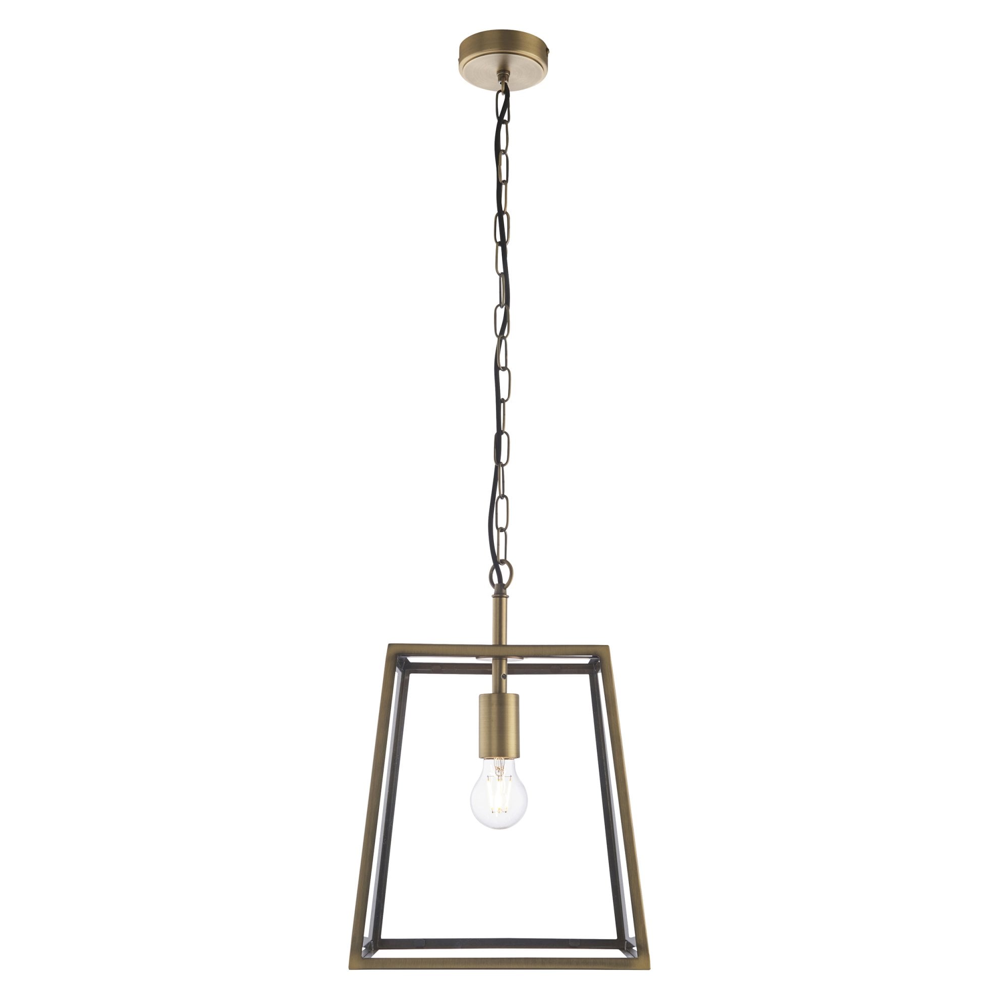 Endon Hurst Single Light Pendant - Matt Antique Brass Plate & Clear Glass