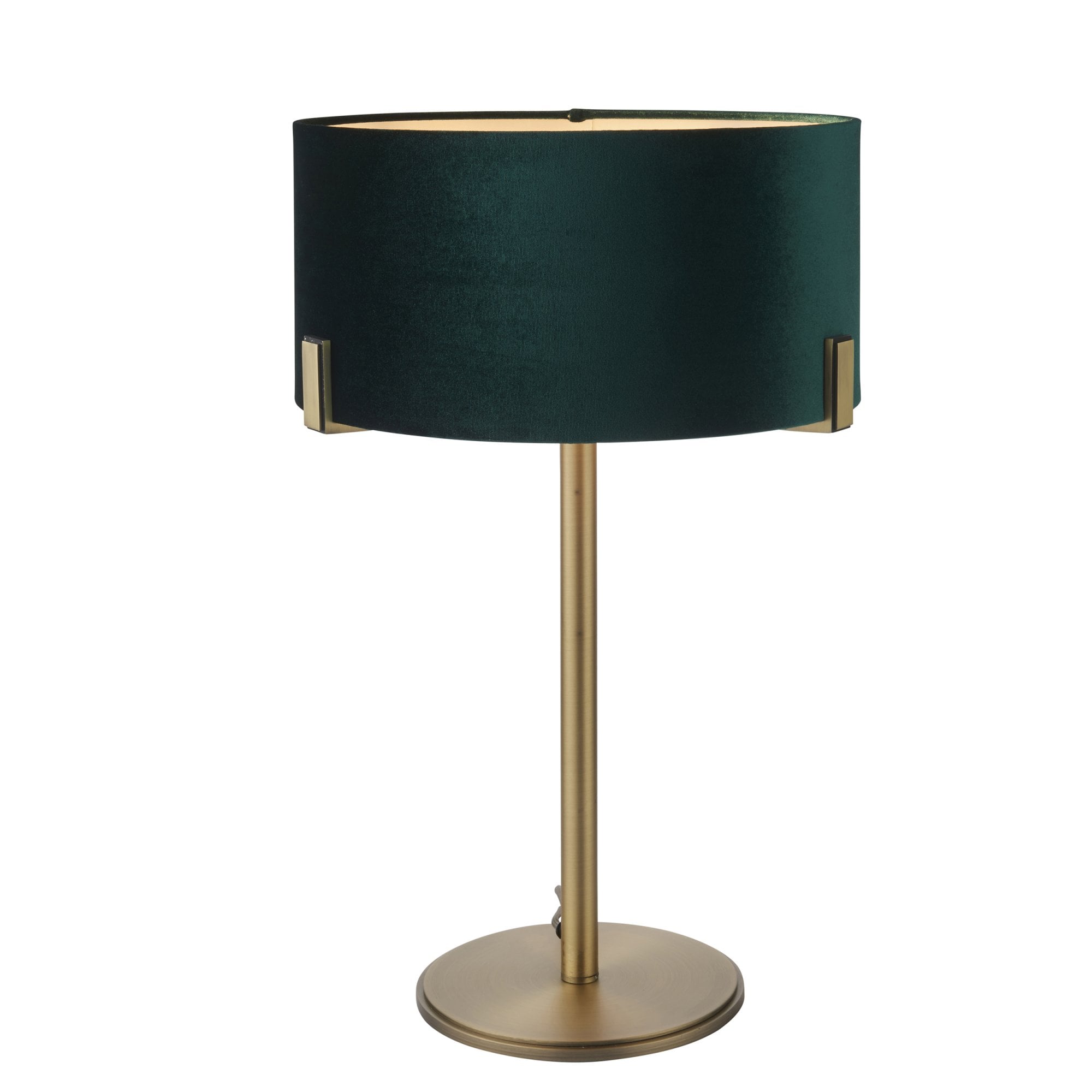 Endon Hayfield Single Light Table Lamp - Matt Antique Brass Plate & Green Velvet