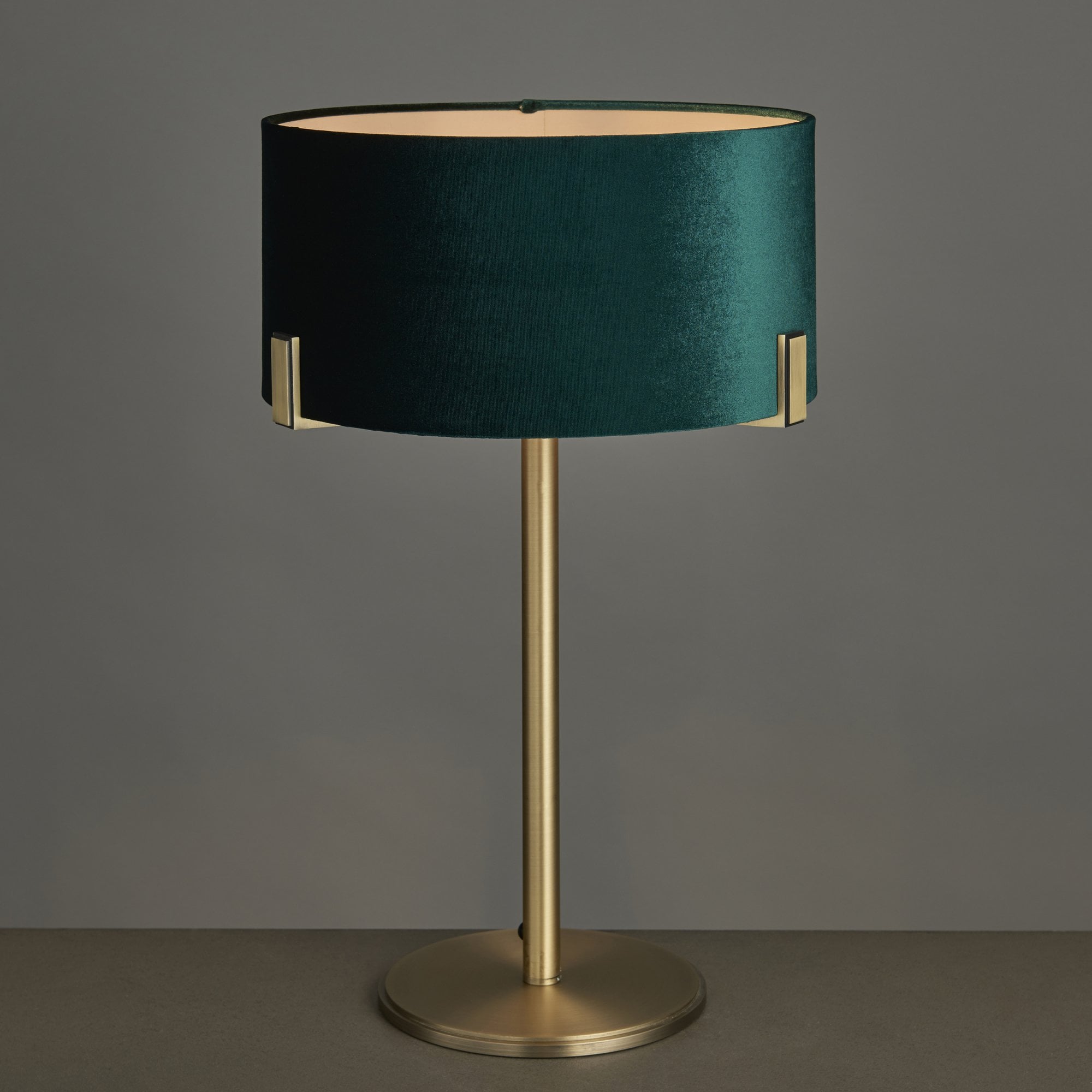 Endon Hayfield Single Light Table Lamp - Matt Antique Brass Plate & Green Velvet