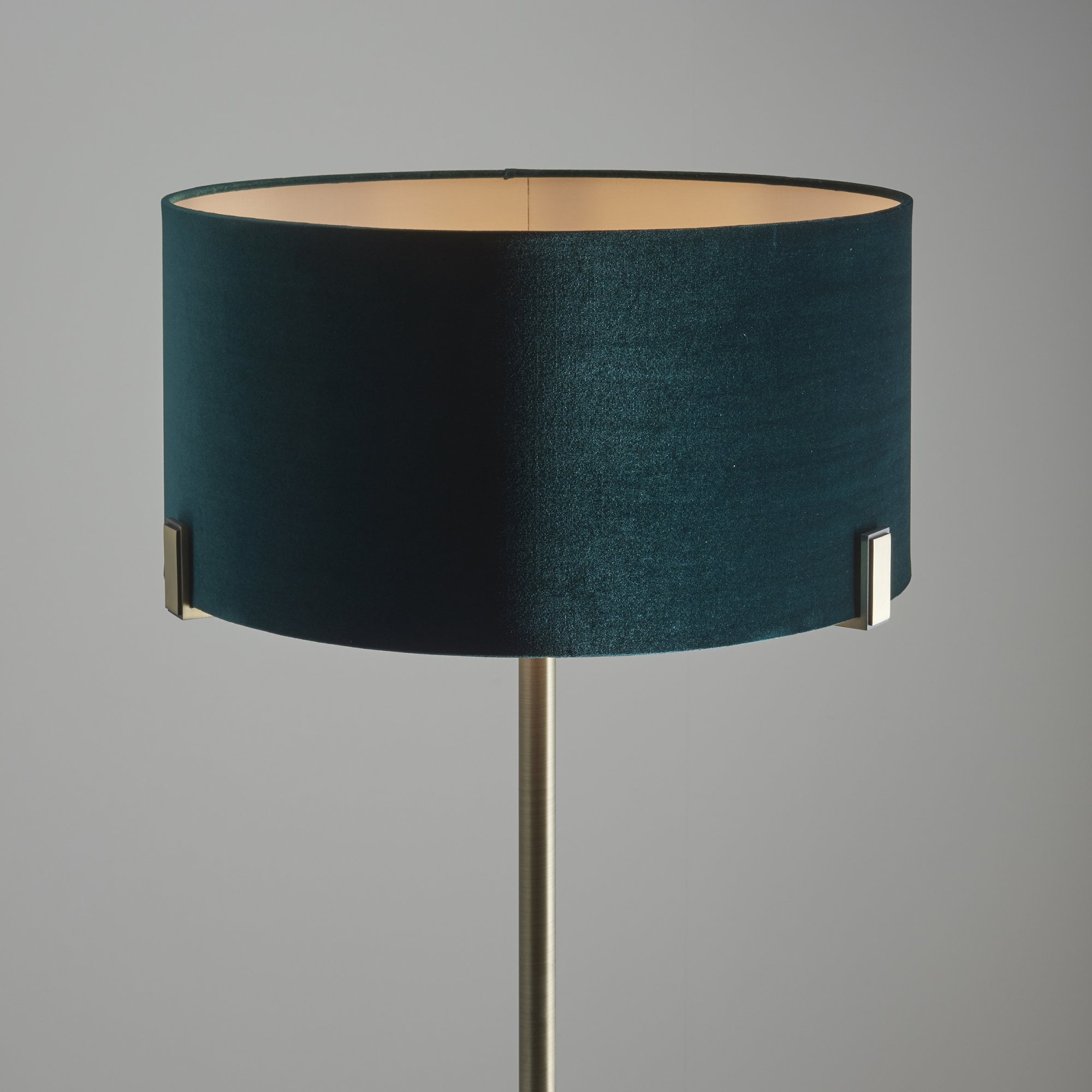 Endon Hayfield Single Light Floor Lamp - Matt Antique Brass Plate & Green Velvet
