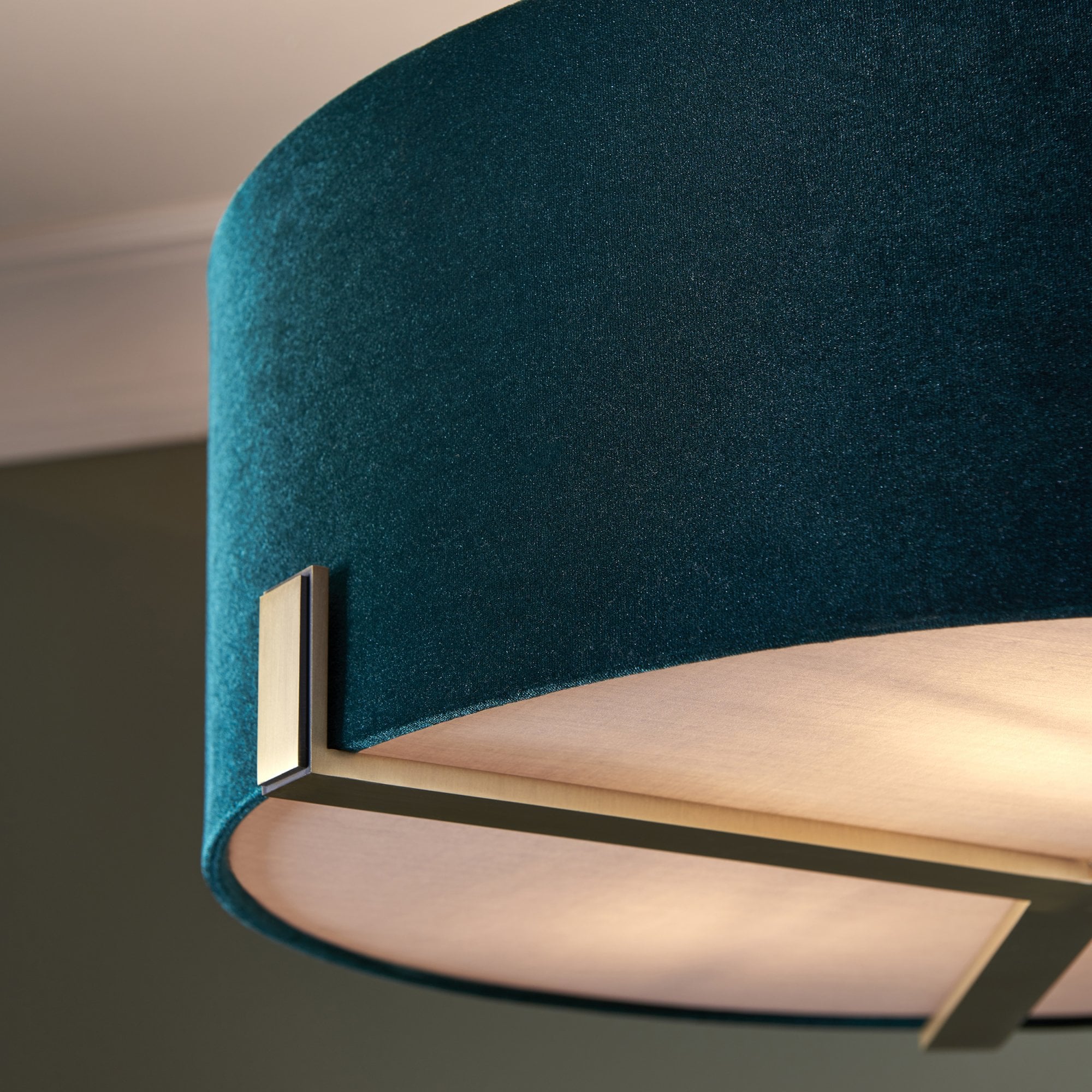 Endon Hayfield 3 Light Pendant - Matt Antique Brass Plate & Green Velvet