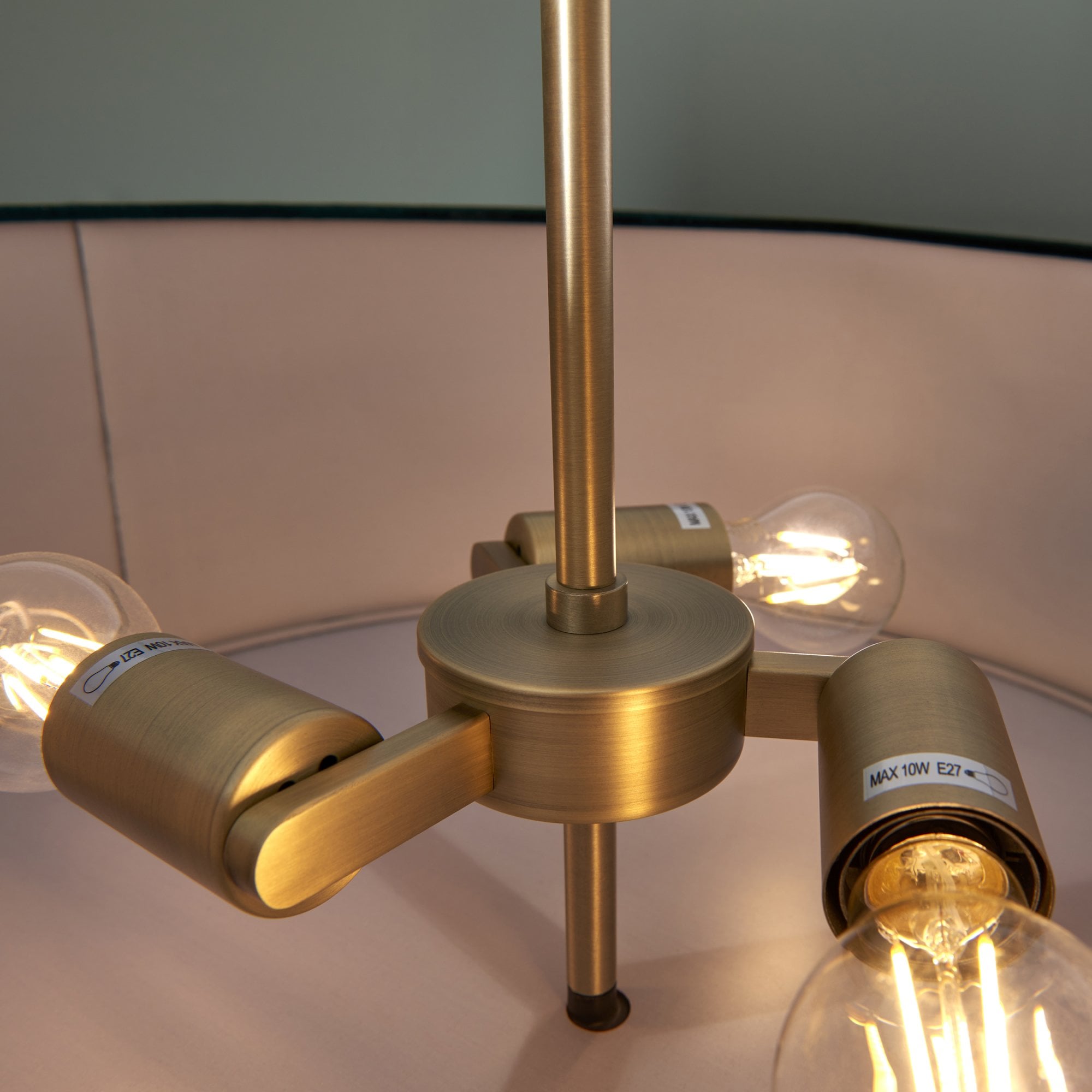 Endon Hayfield 3 Light Pendant - Matt Antique Brass Plate & Green Velvet