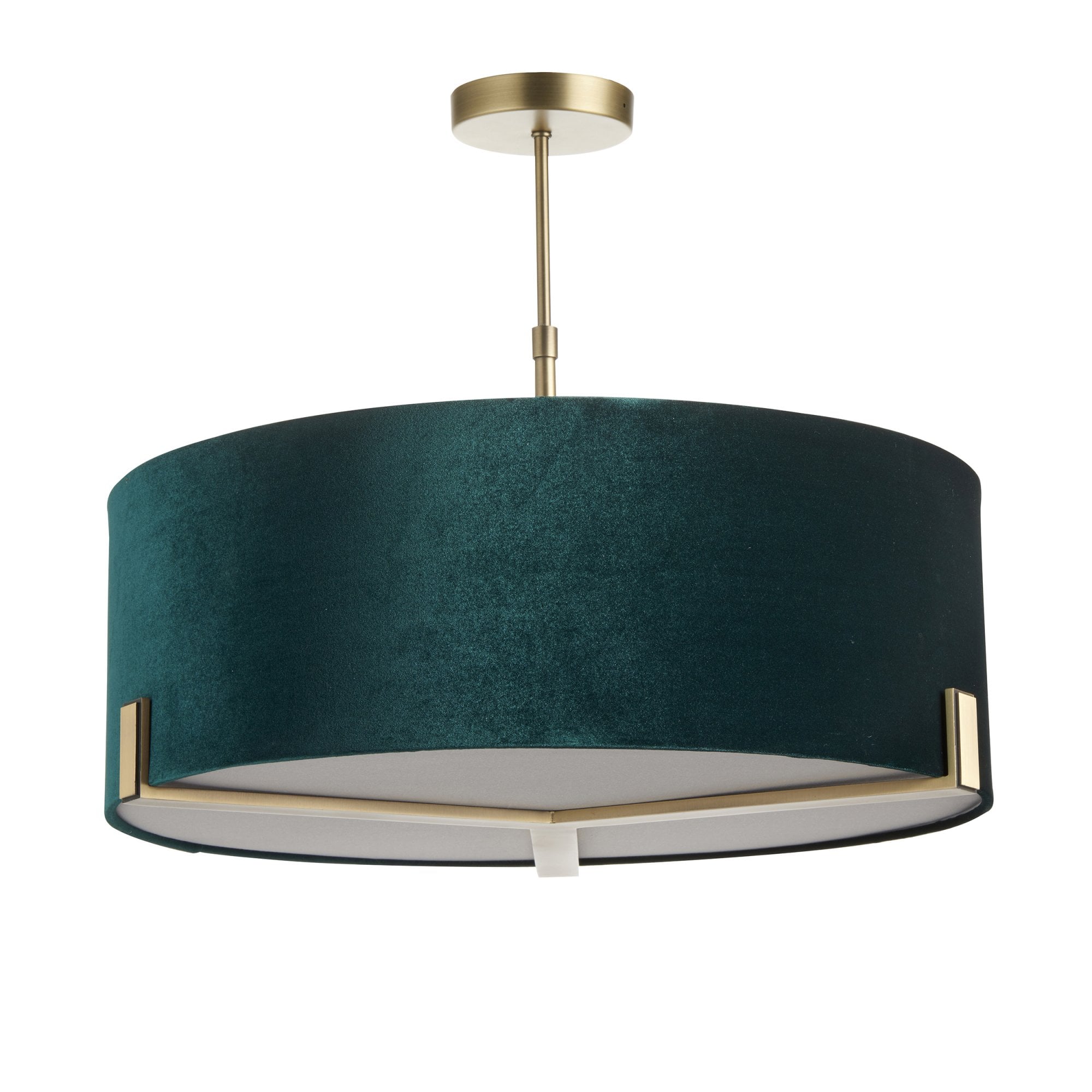 Endon Hayfield 3 Light Pendant - Matt Antique Brass Plate & Green Velvet