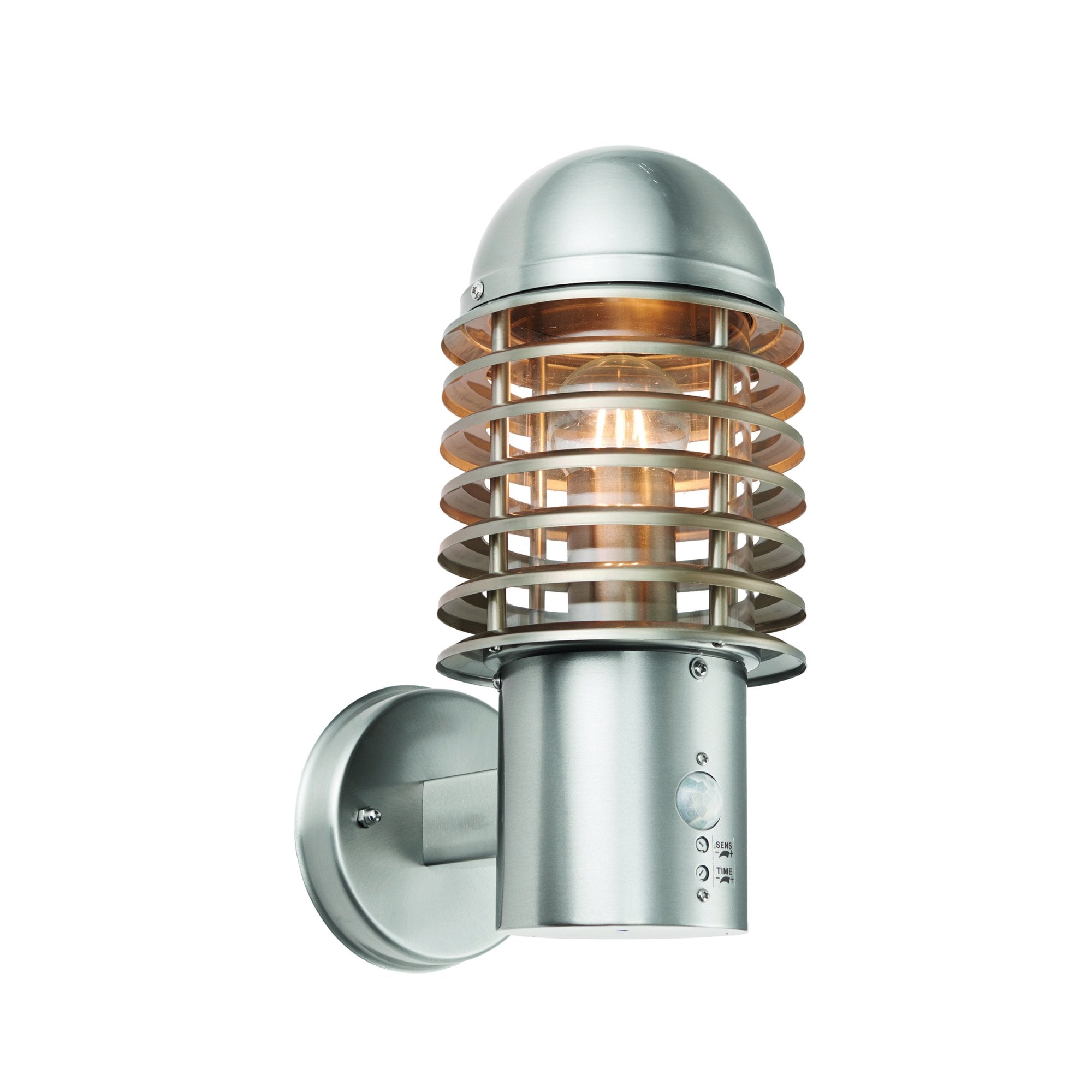 Endon Louvre Pir Single Light Wall Light - Brushed Stainless Steel & Clear Pc