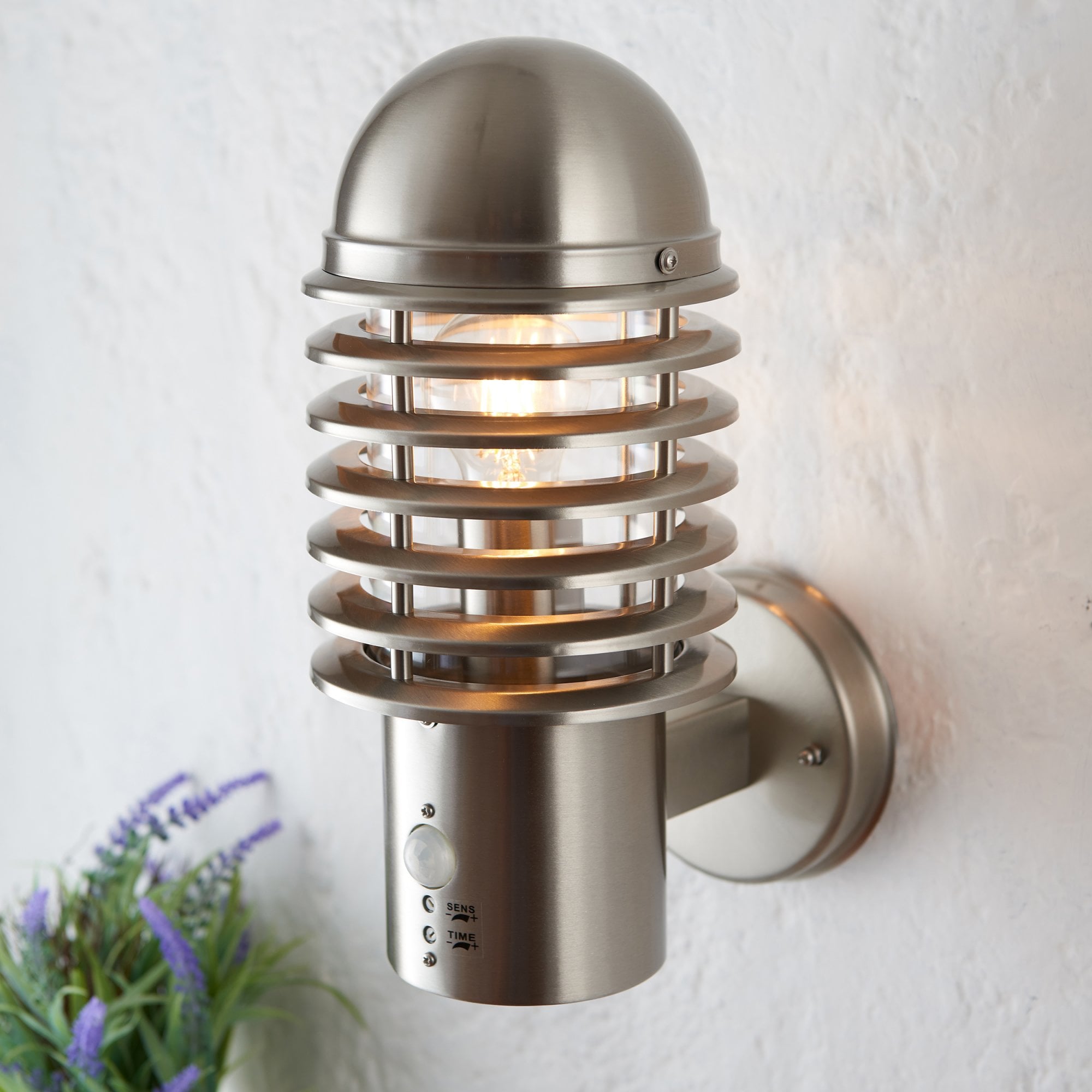 Endon Louvre Pir Single Light Wall Light - Brushed Stainless Steel & Clear Pc
