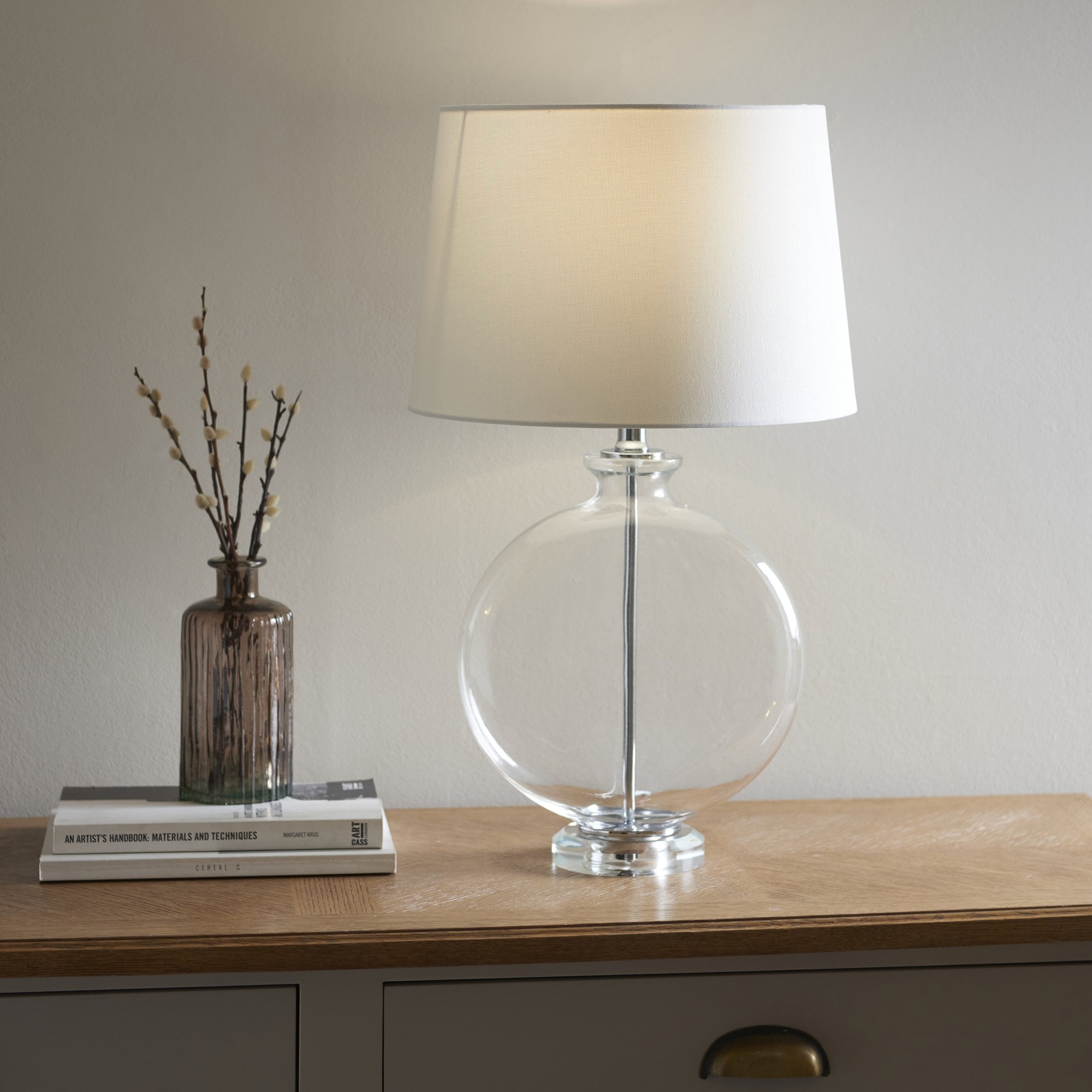 Endon Gideon Single Light Table Lamp - Clear Glass & Nickel Plate