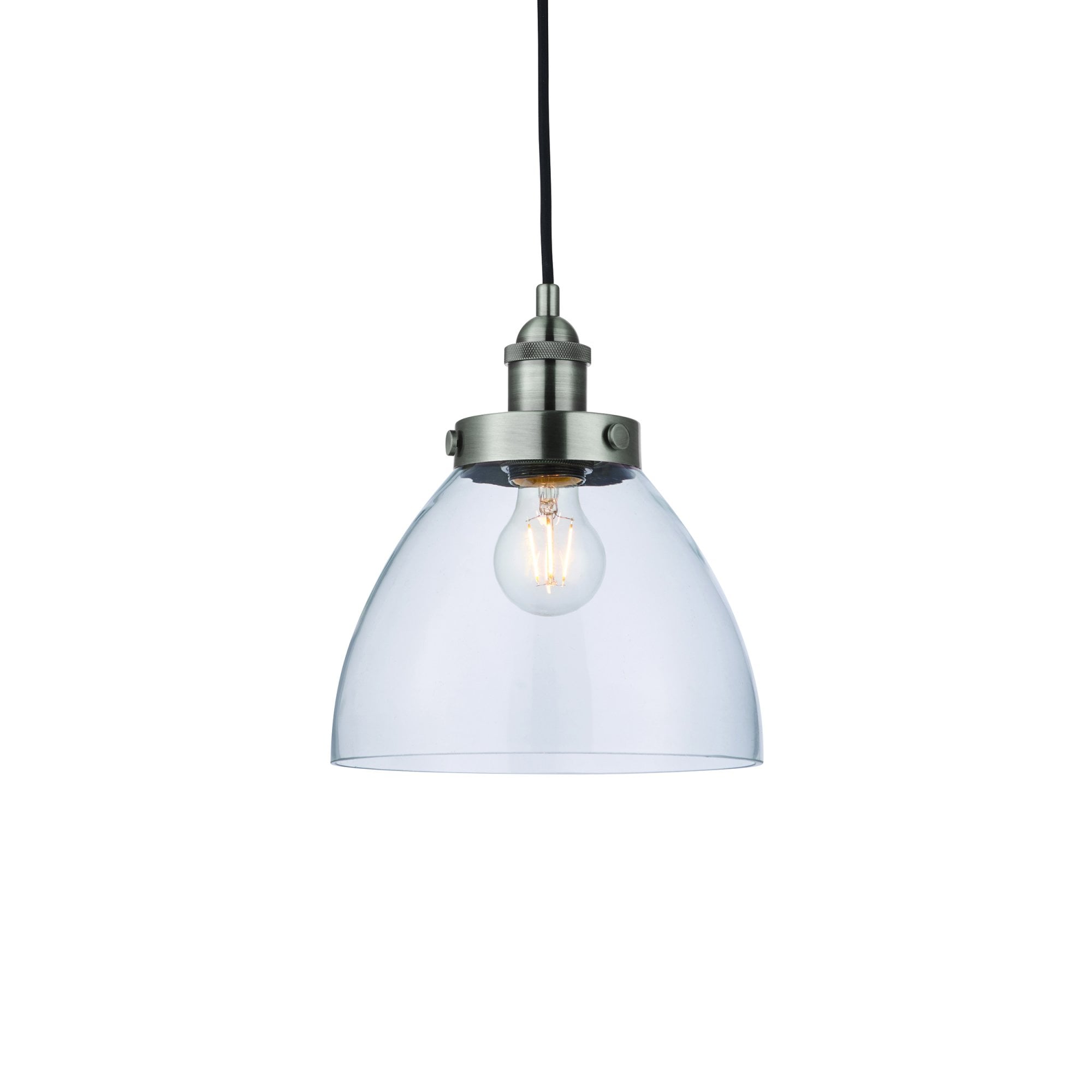 Endon Hansen Single Light Pendant - Brushed Silver Paint & Clear Glass