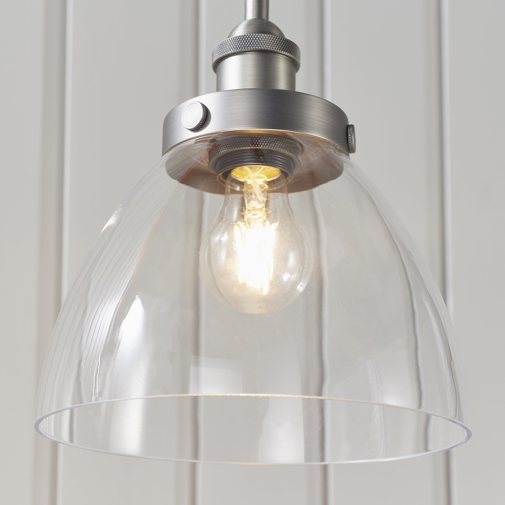 Endon Hansen Single Light Pendant - Brushed Silver Paint & Clear Glass