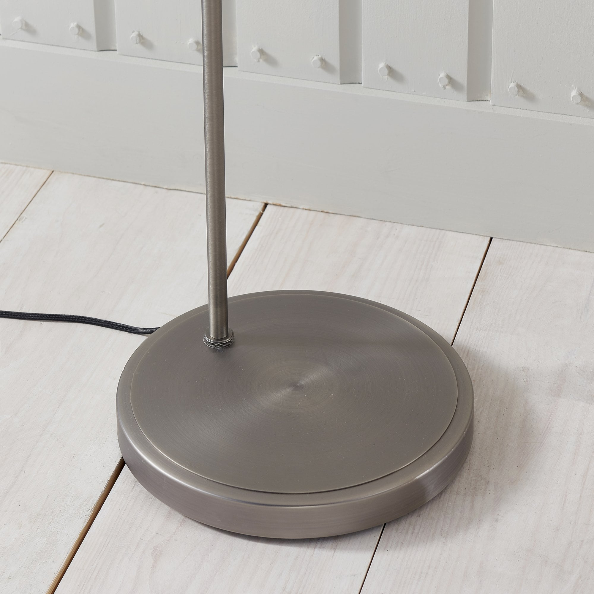 Endon Hansen Single Light Floor Lamp - Brushed Silver Paint & Clear Glass