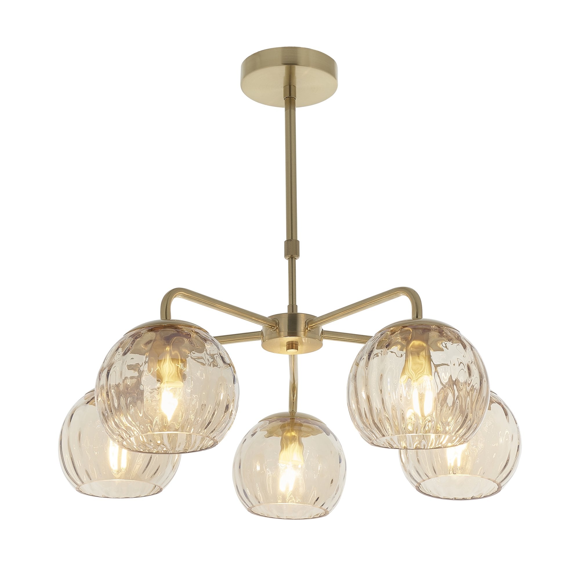 Endon Dimple 5 Light Pendant - Satin Brass Plate & Champagne Lustre Glass