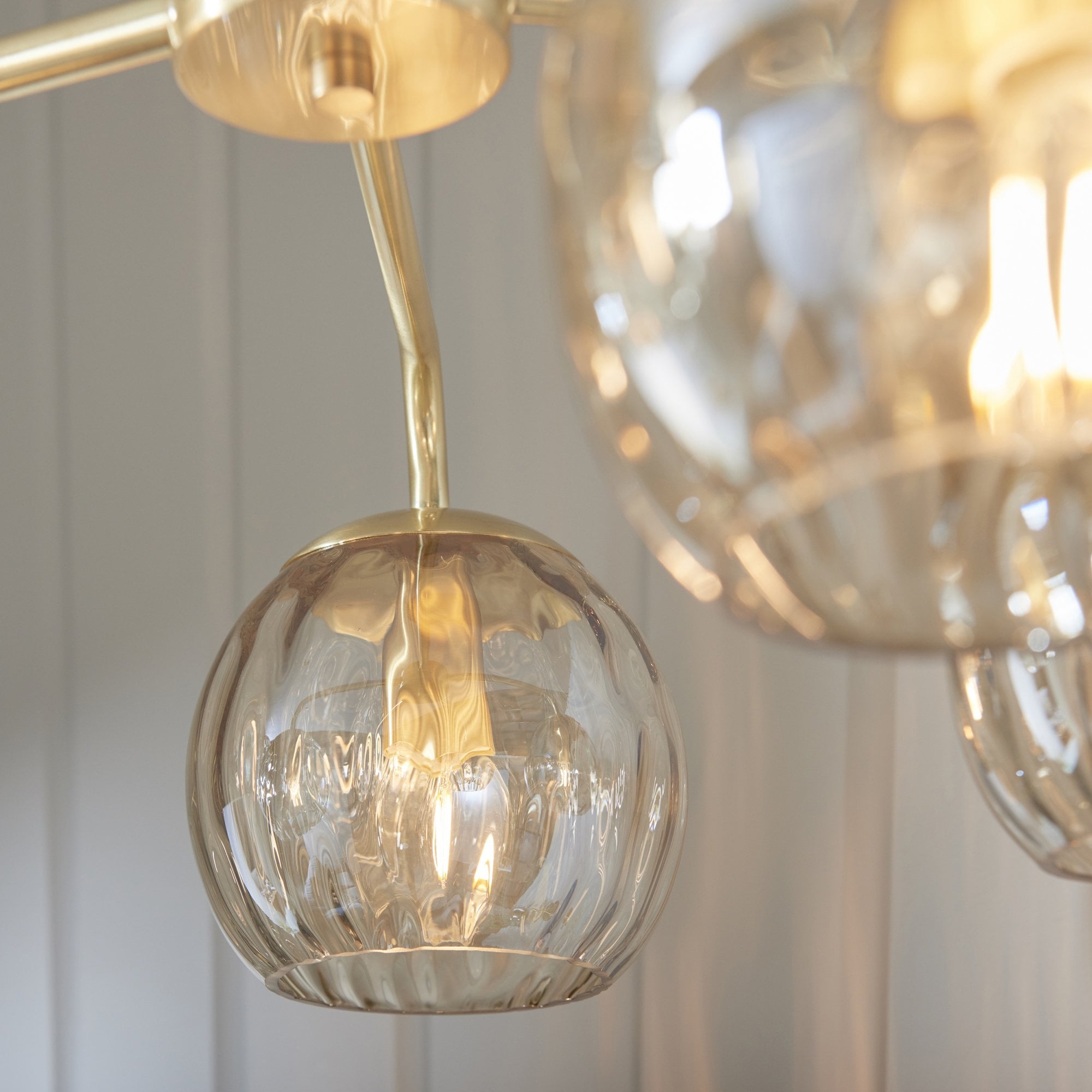 Endon Dimple 5 Light Pendant - Satin Brass Plate & Champagne Lustre Glass