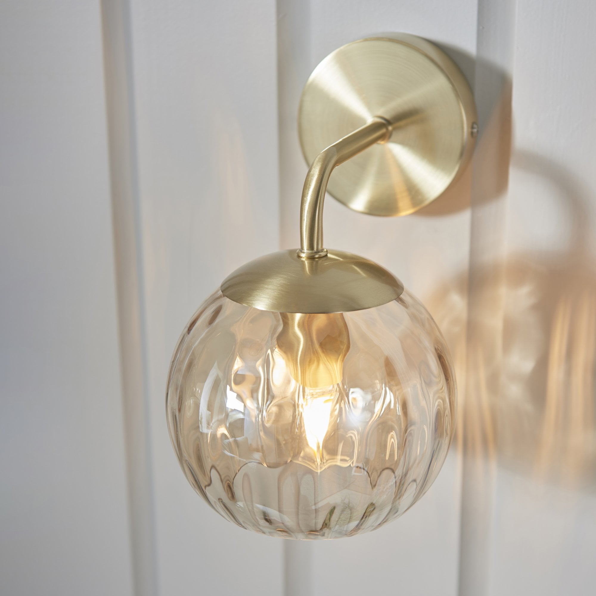 Endon Dimple Single Light Wall Light - Satin Brass Plate & Champagne Lustre Glass