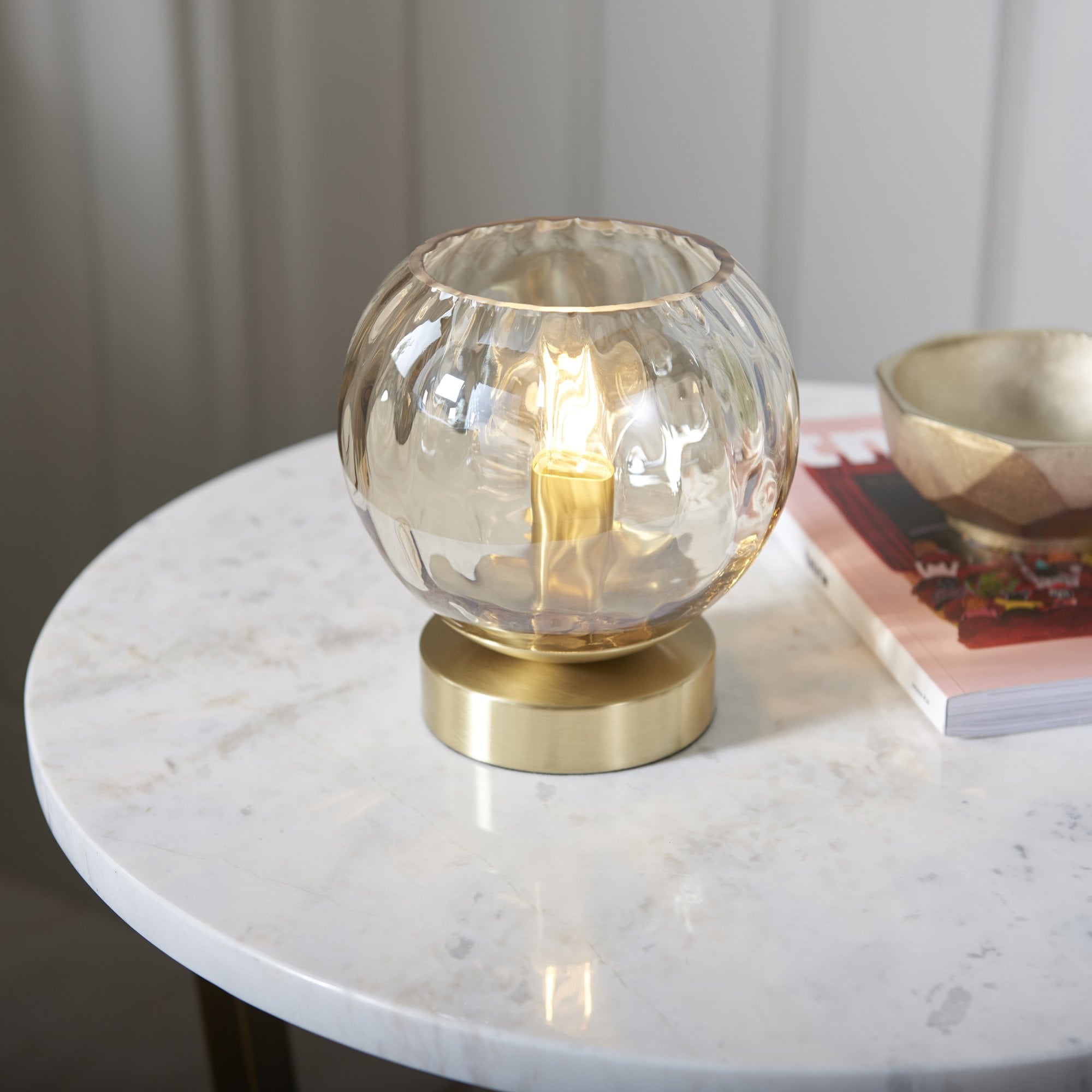 Endon Dimple Single Light Table Lamp - Satin Brass Plate & Champagne Lustre Glass