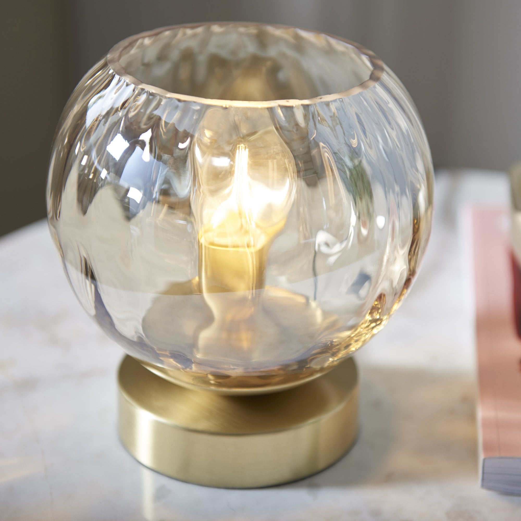 Endon Dimple Single Light Table Lamp - Satin Brass Plate & Champagne Lustre Glass