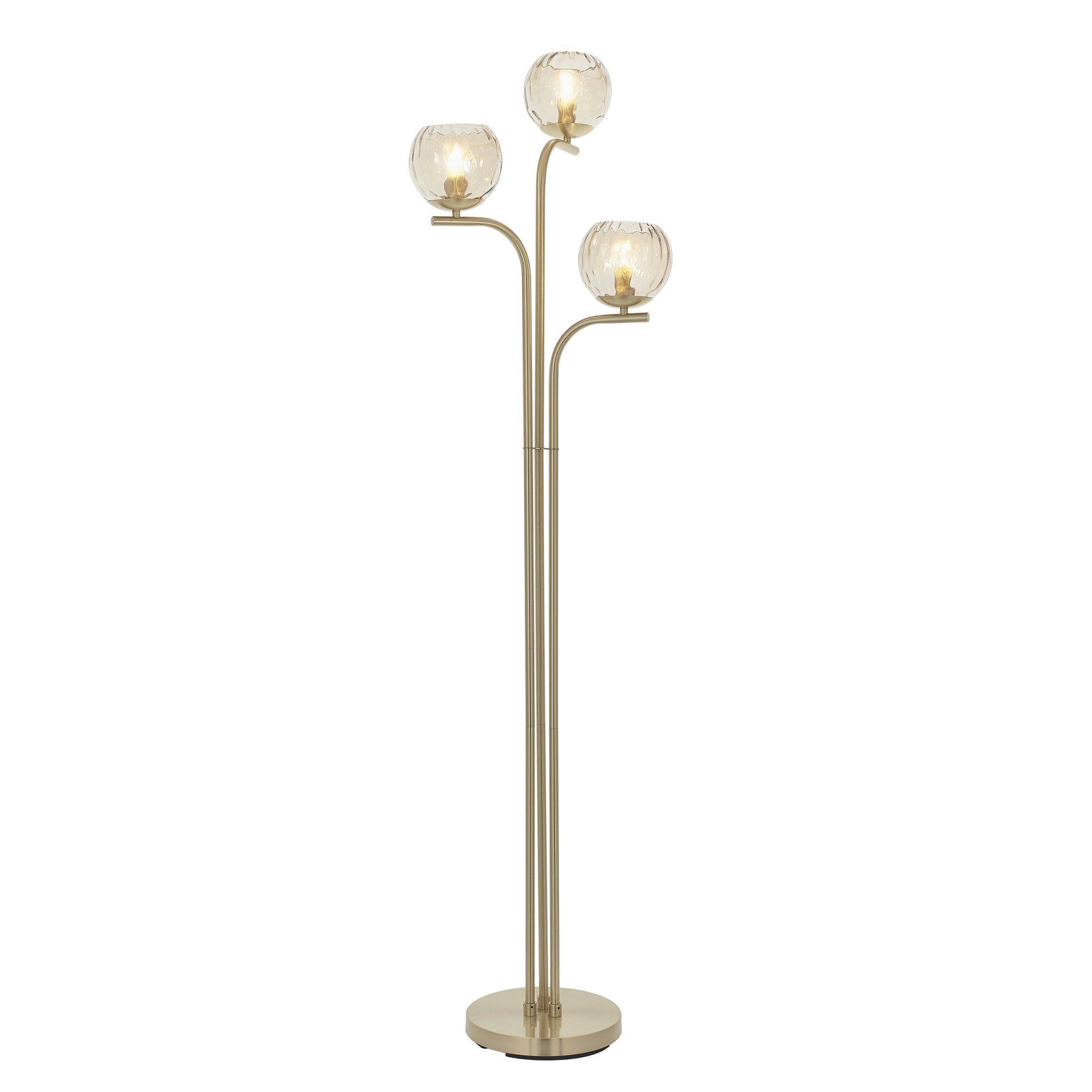 Endon Dimple 3 Light Floor Lamp - Satin Brass Plate & Champagne Lustre Glass