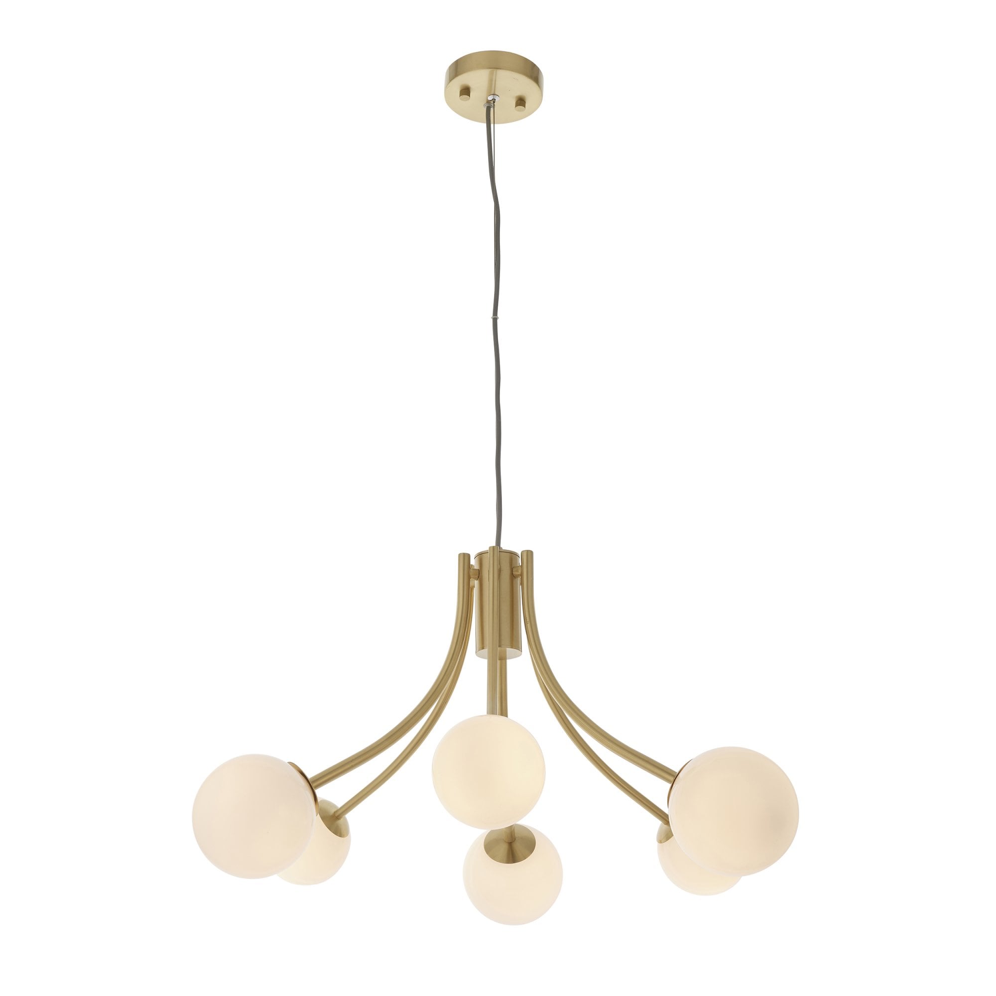 Endon Bloom 6 Light Pendant - Satin Brass Plate & Opal Glass