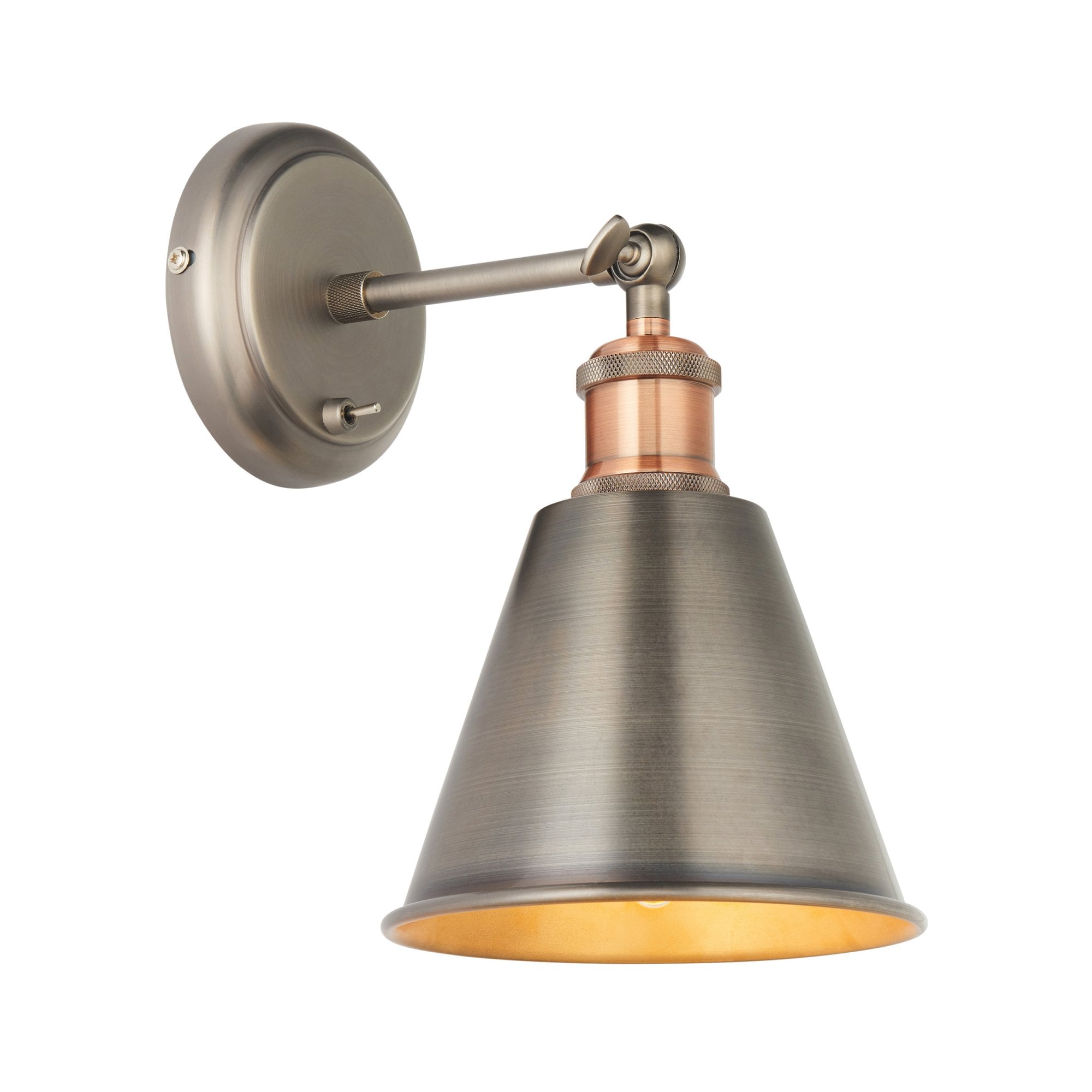 Endon Hal Single Light Wall Light with Shade - Aged Pewter & Aged Copper Plate