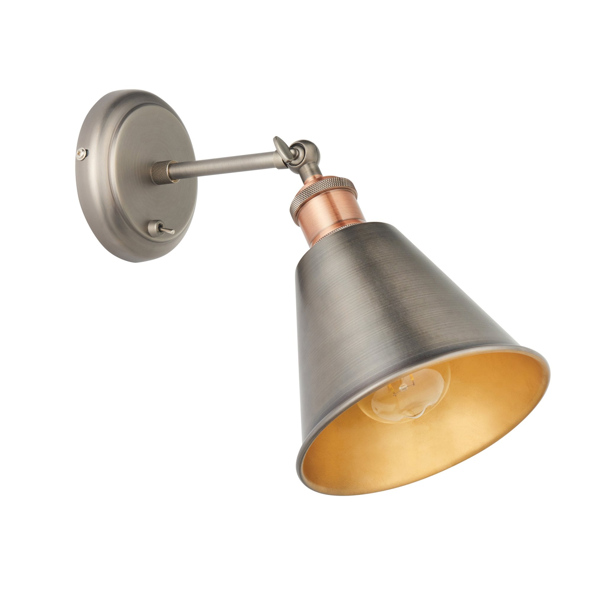 Endon Hal Single Light Wall Light with Shade - Aged Pewter & Aged Copper Plate